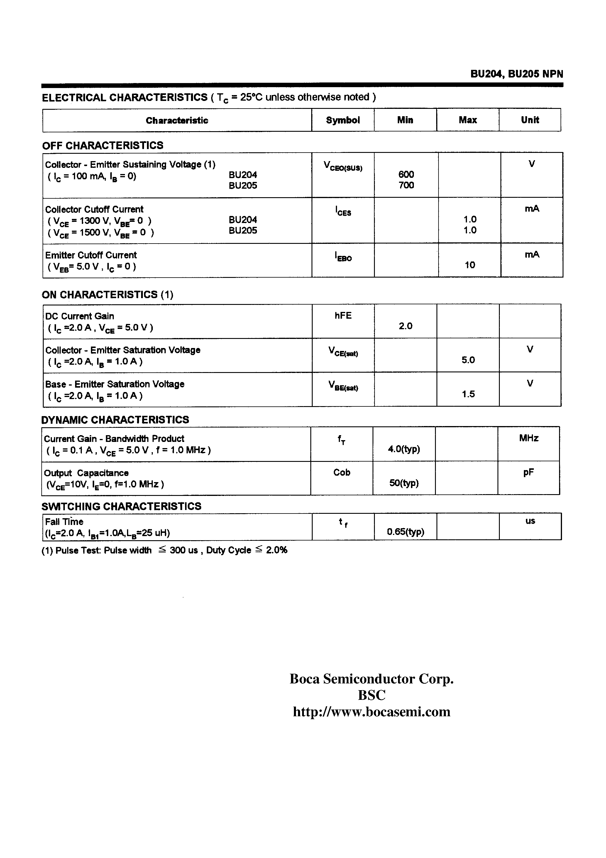 Даташит BU205 - POWER TRANSISTORS(2.5A/1300-1500V/36W) страница 2