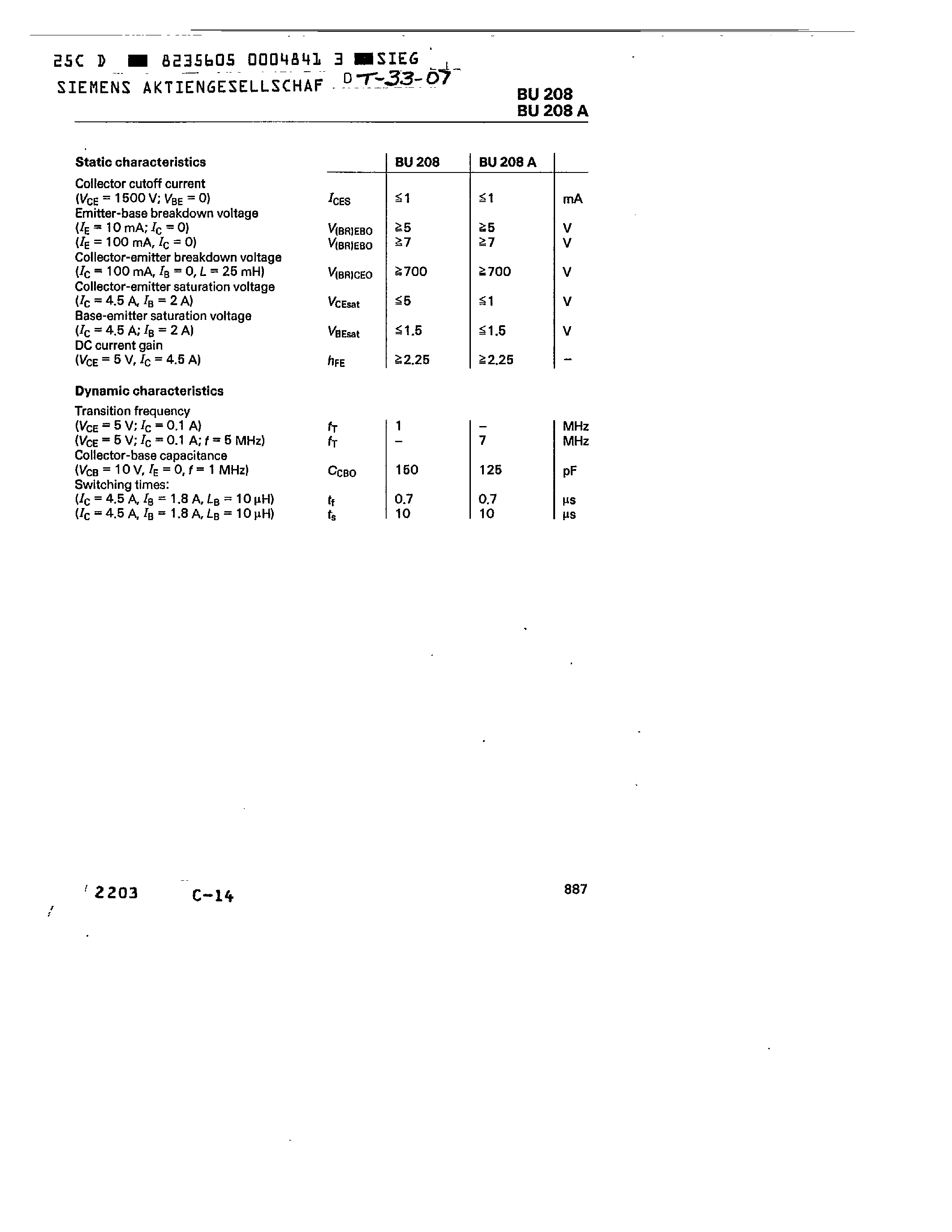 Даташит BU208A - NPN SILICON POWER TRANSISTORS страница 2