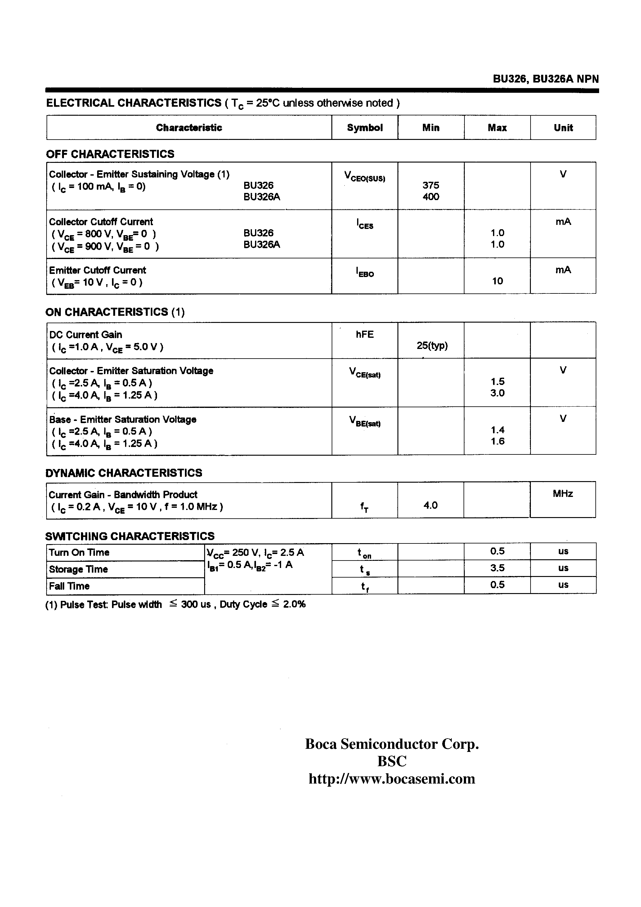 Даташит BU326 - HIGH VOLTAGE POWER TRANSISTORS страница 2