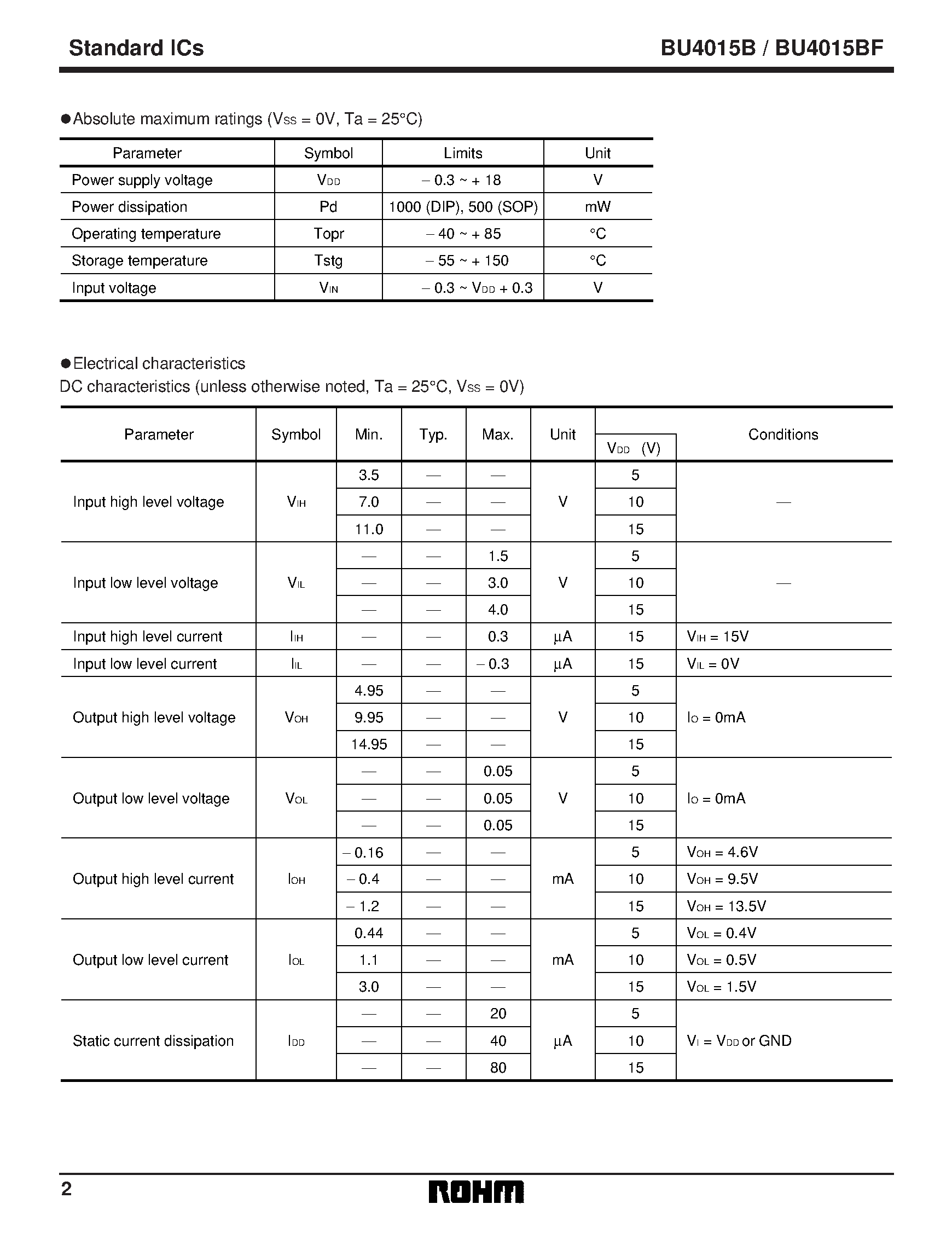 Datasheet BU4015B page 2 Datasheet BU4015B - Dual 4-bit static shift register page 2