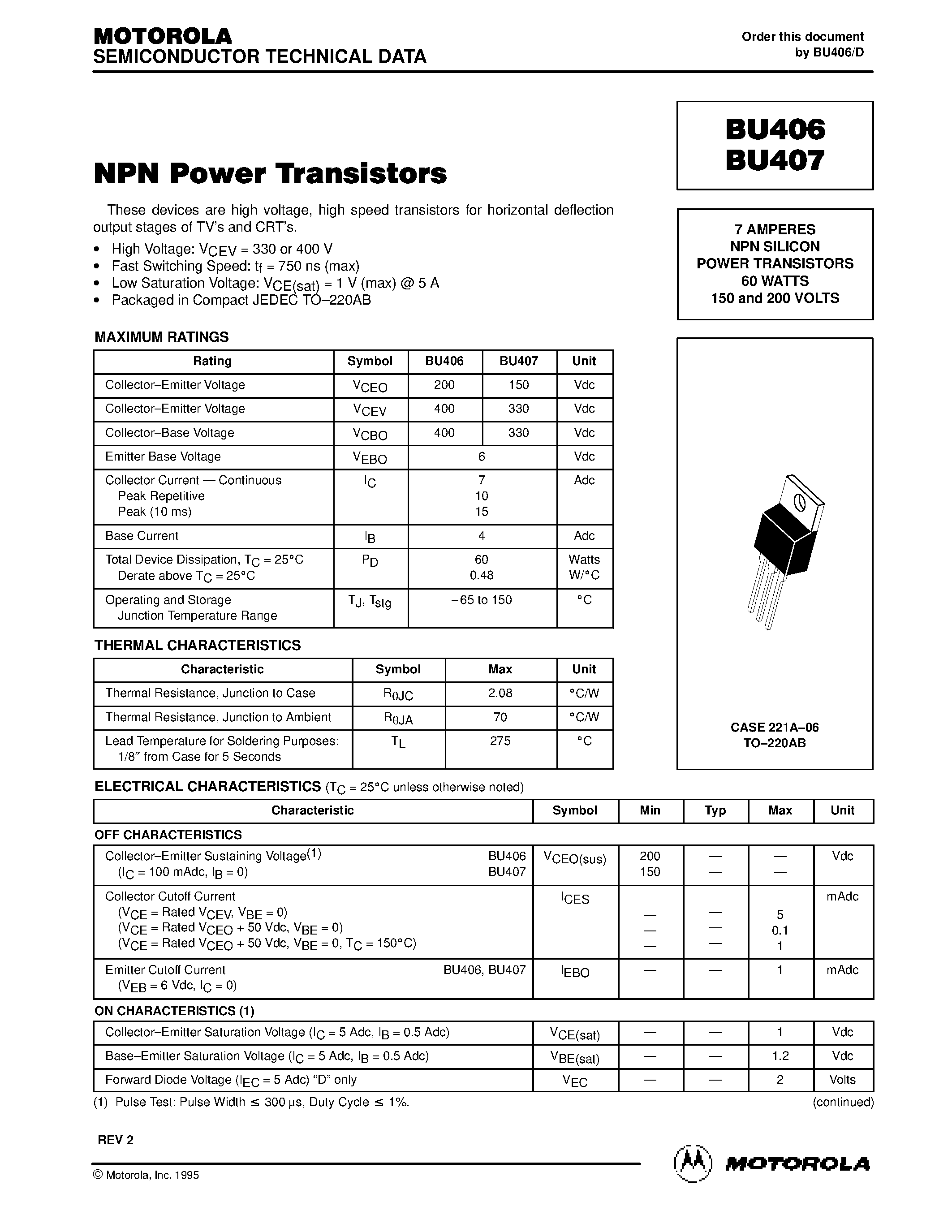 Даташит BU407 - NPN SILICON POWER TRANSISTORS страница 1