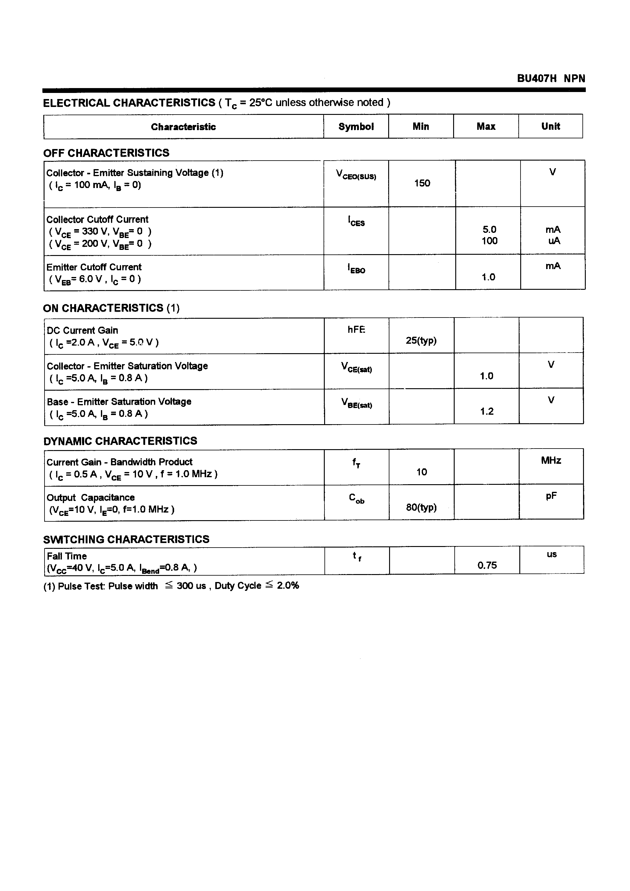 Даташит BU407H - POWER TRANSISTORS(7A/150-200V/60W) страница 2