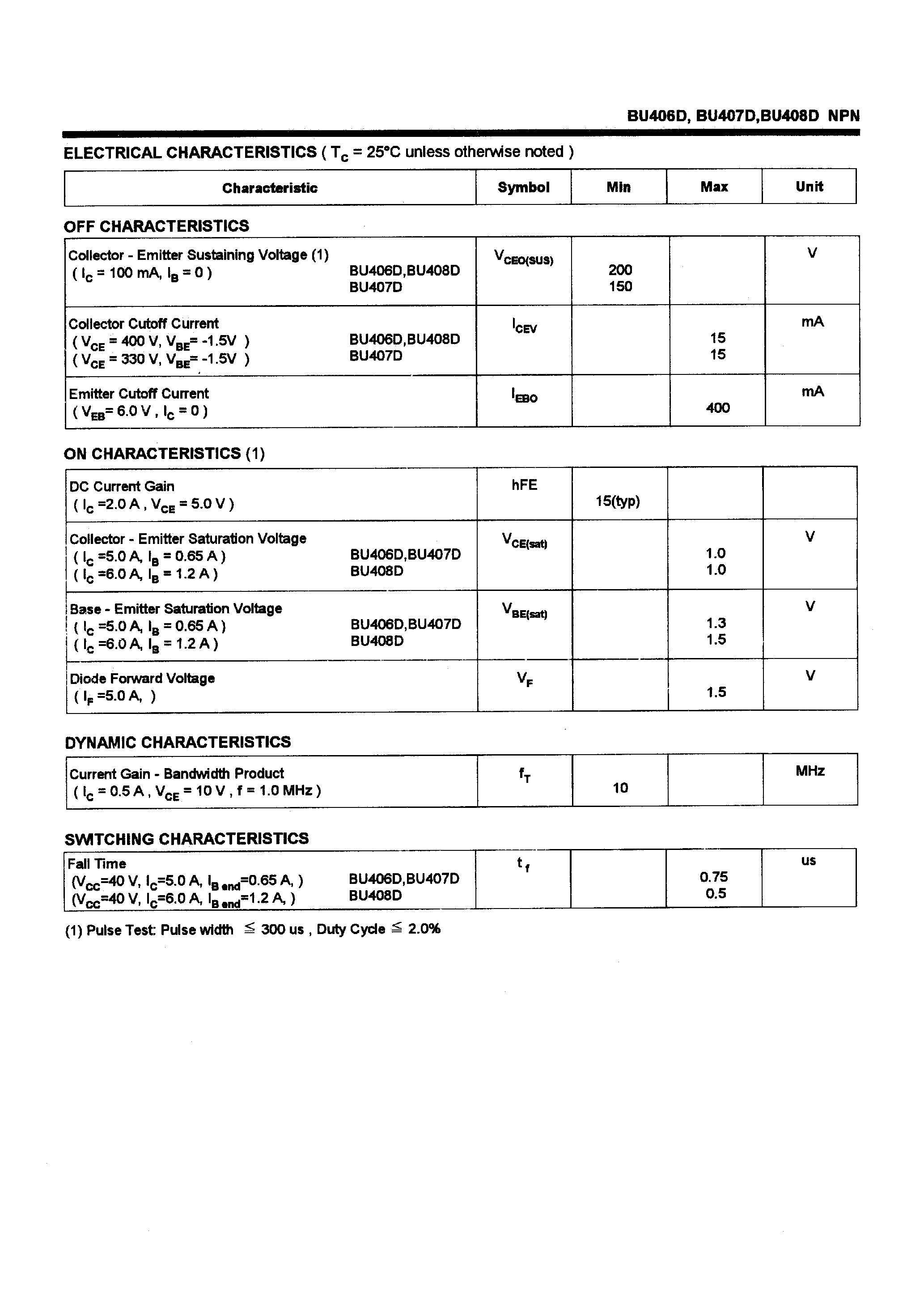 Даташит BU408D - POWER TRANSISTORS(7A/150-200V/60W) страница 2