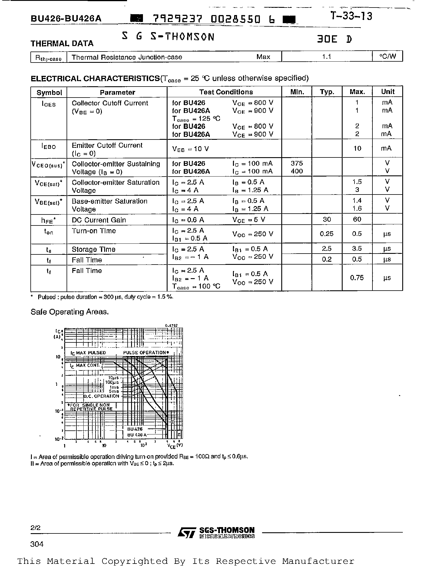 Даташит BU426 - HIGH VOLTAGE POWER SWITCH страница 2