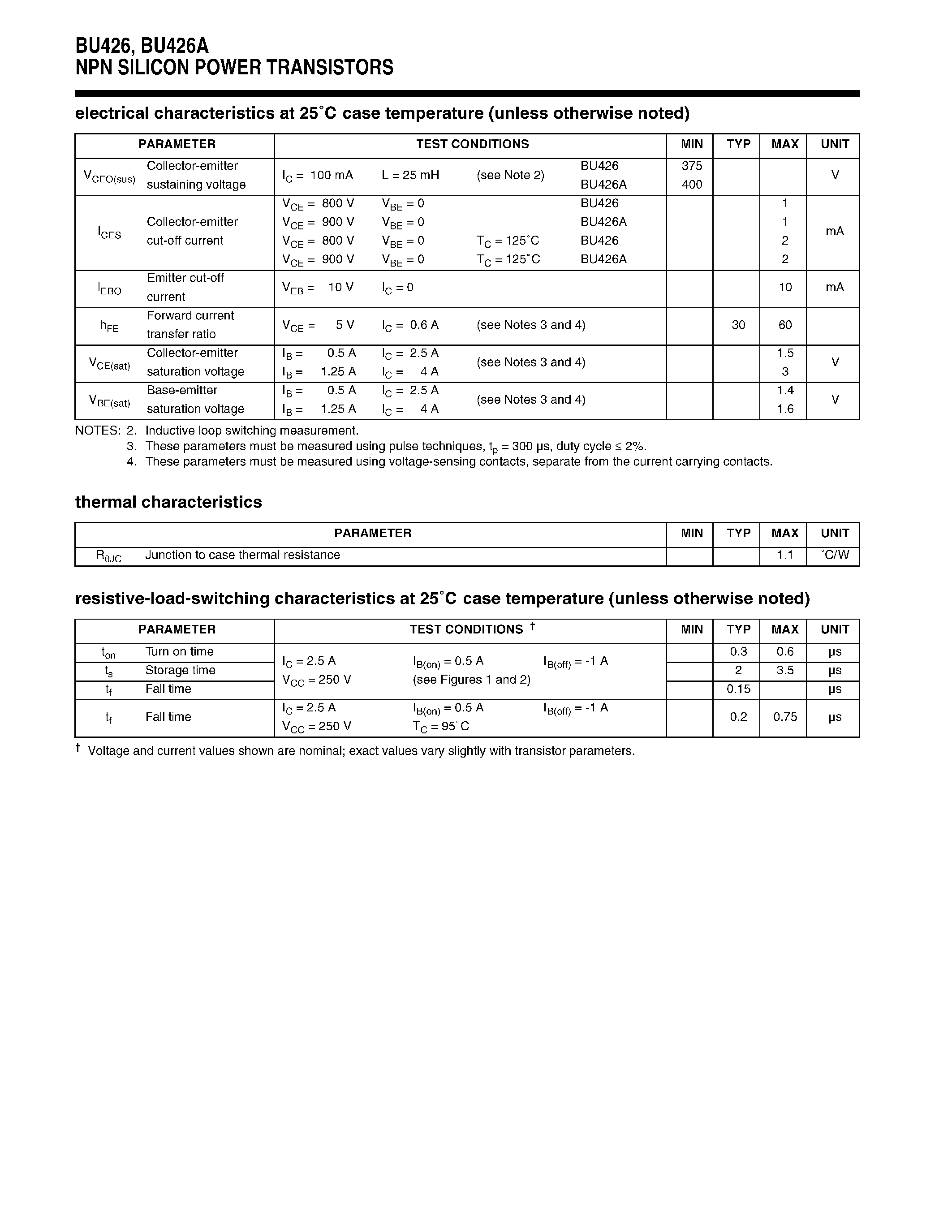 Даташит BU426A - NPN SILICON POWER TRANSISTORS страница 2