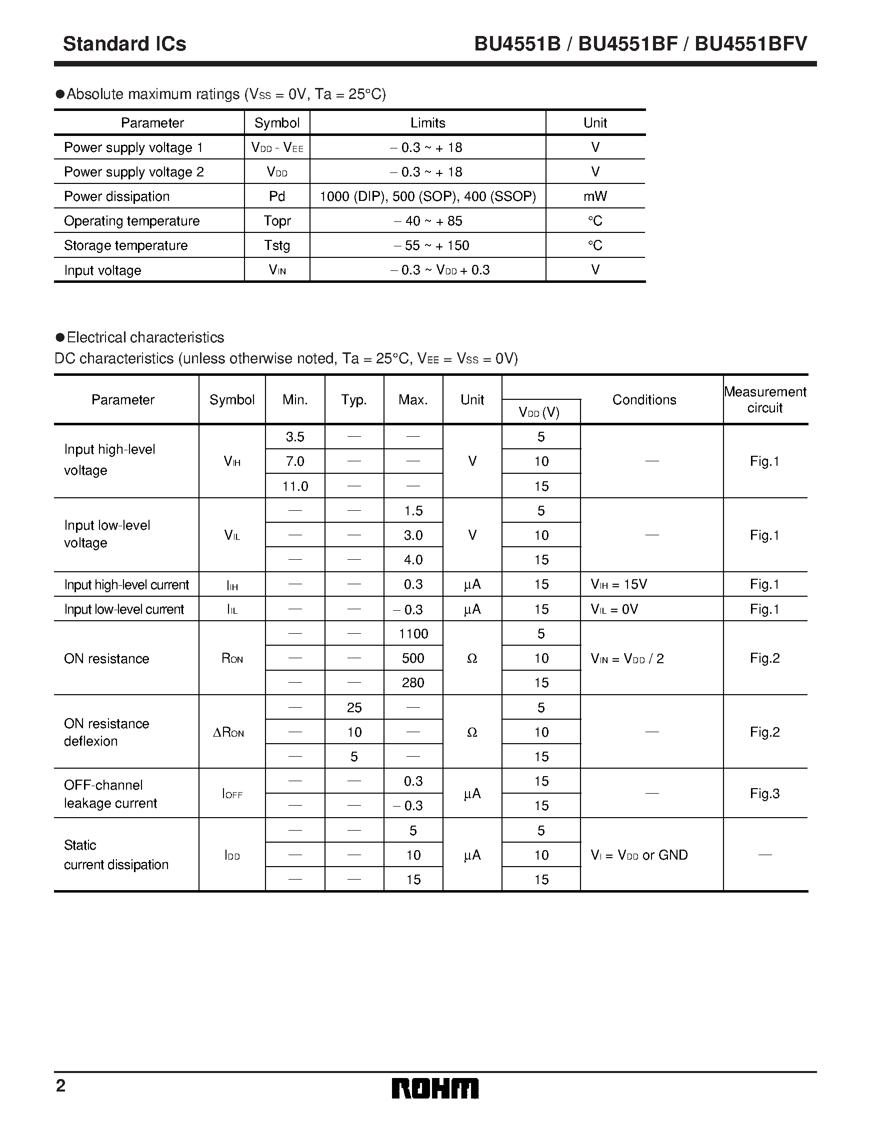 Даташит BU4551B - Quad 2-channel analog multiplexer / demultiplexer страница 2