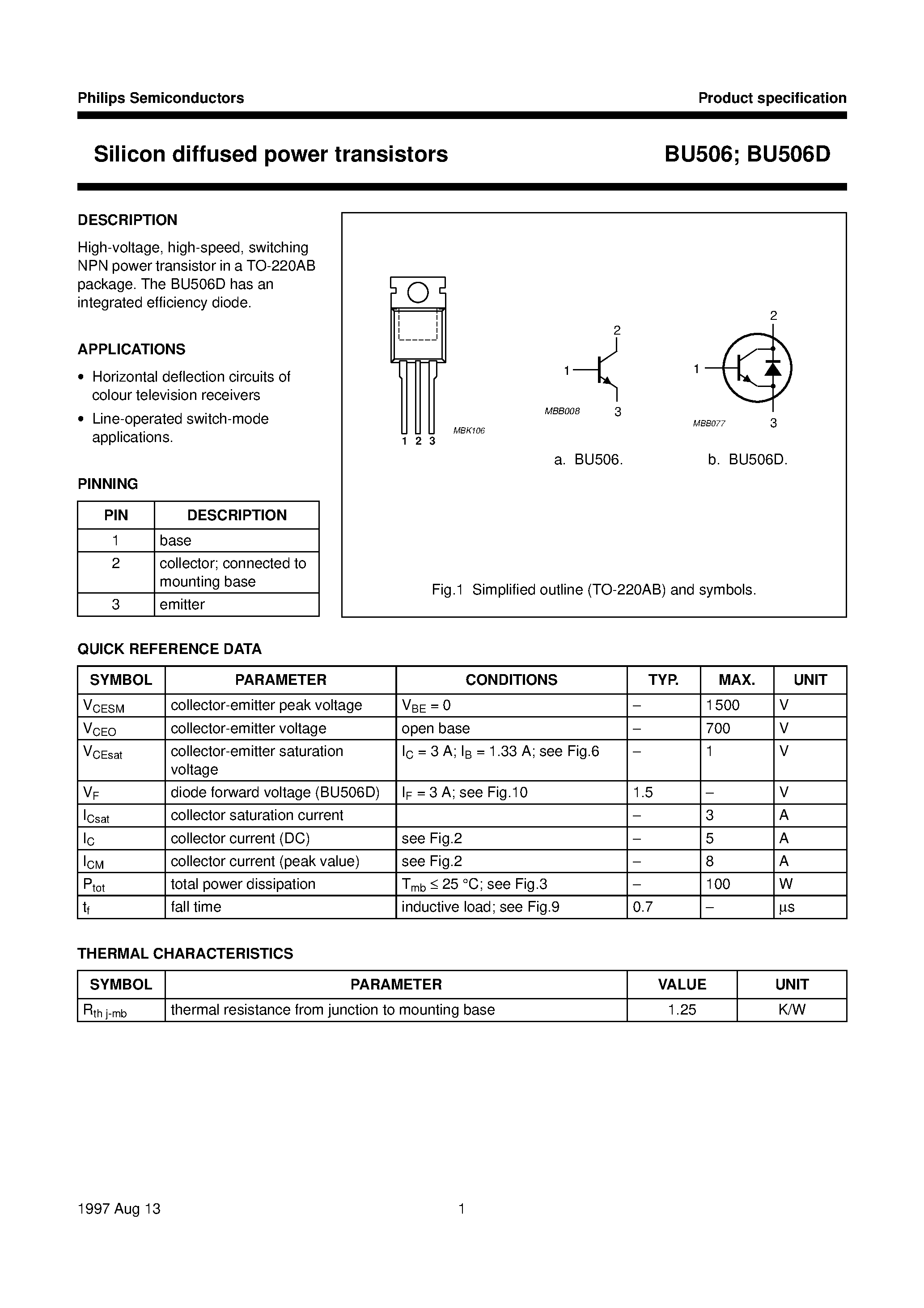 Даташит BU506D - Silicon diffused power transistors страница 2