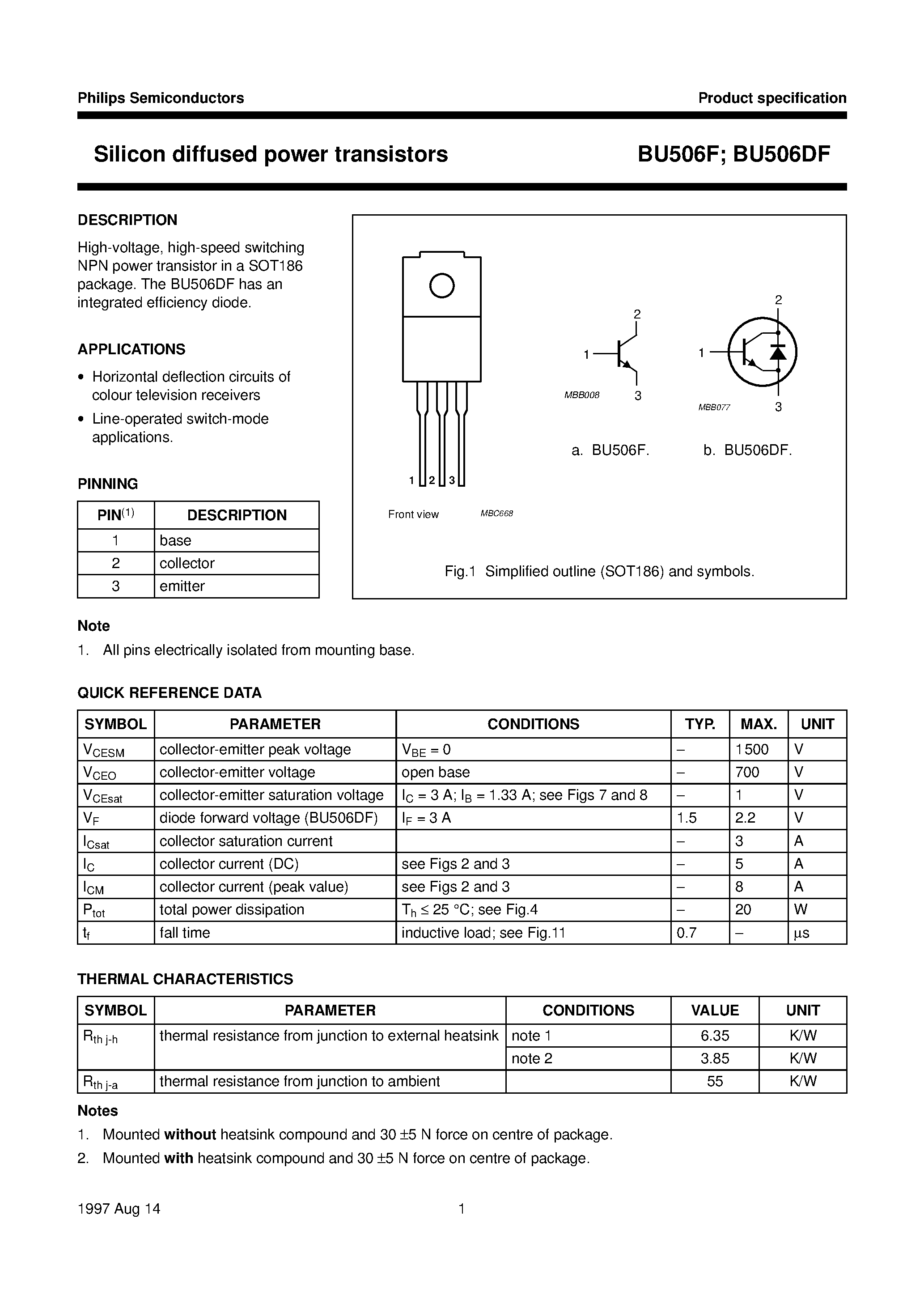 Даташит BU506DF - Silicon diffused power transistors страница 2
