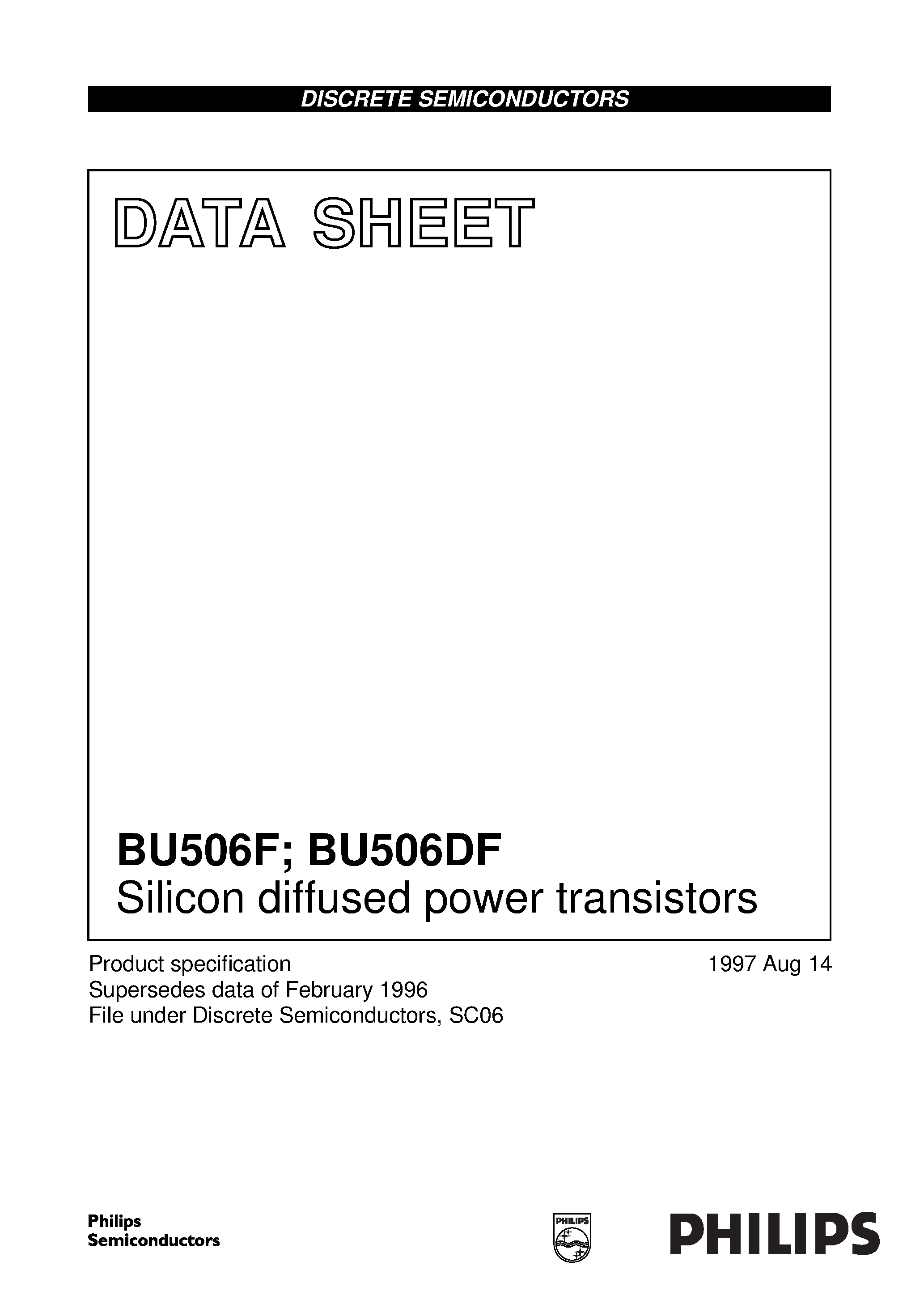 Даташит BU506F - Silicon diffused power transistors страница 1