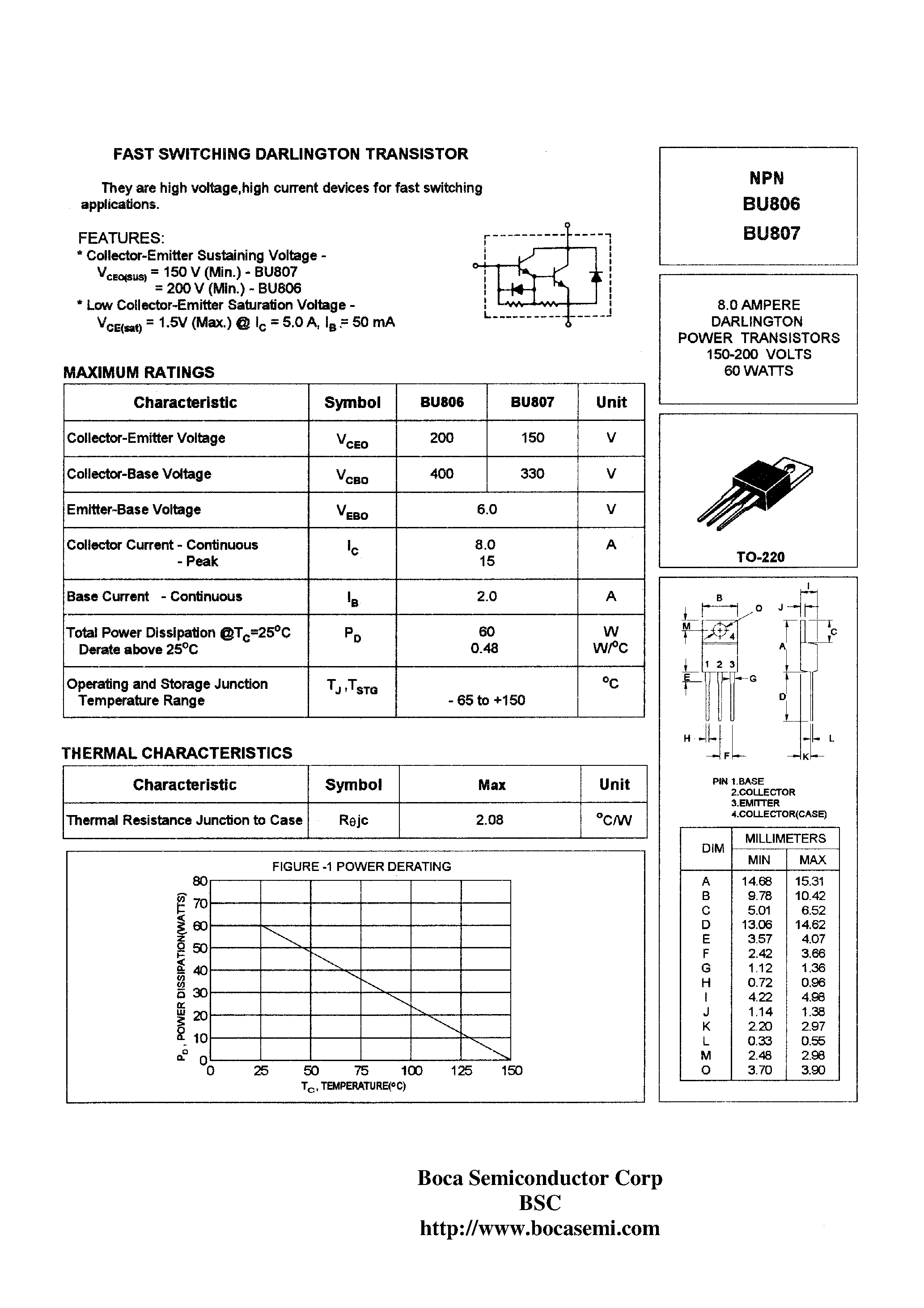 Даташит на микросхему BU806 страница 1 Даташит BU806 - FAST SWITCHING DARLINGTON TRANSISTOR страница 1