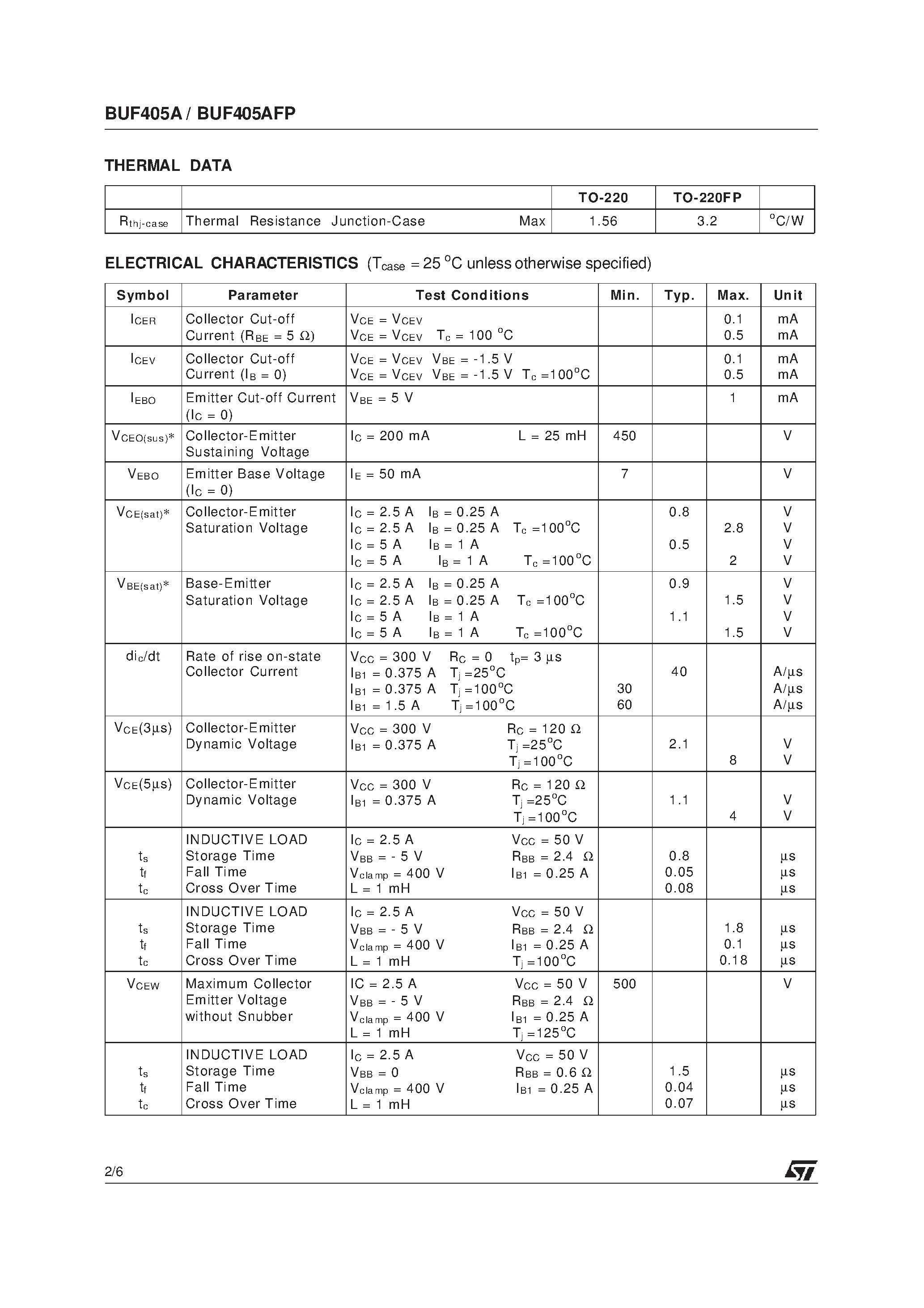 Даташит BUF405A - HIGH VOLTAGE FAST-SWITCHING NPN POWER TRANSISTORS страница 2