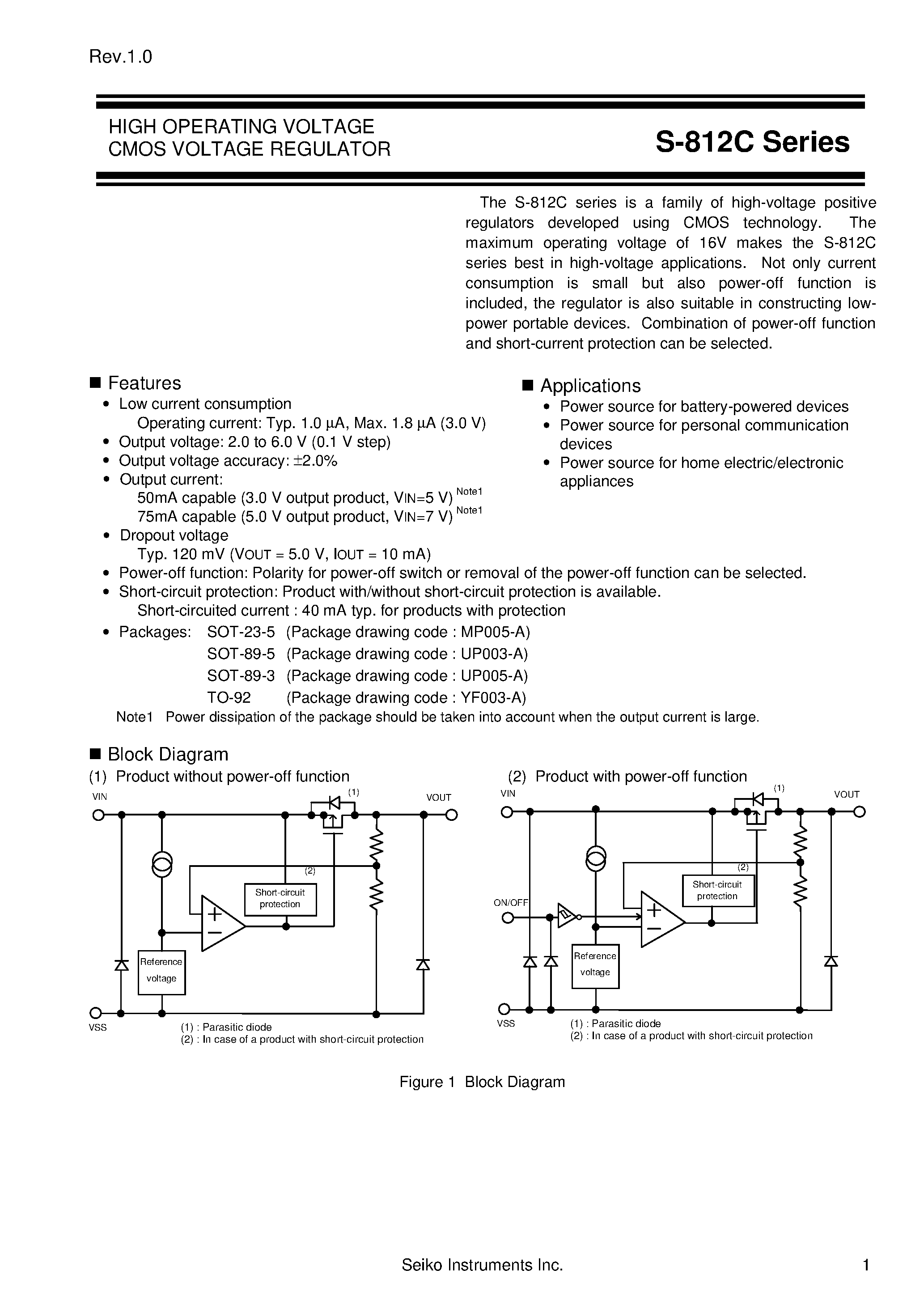 Datasheet S-812C43AUA-C2X-T2 - HIGH OPERATING VOLTAGE CMOS VOLTAGE REGULATOR page 1