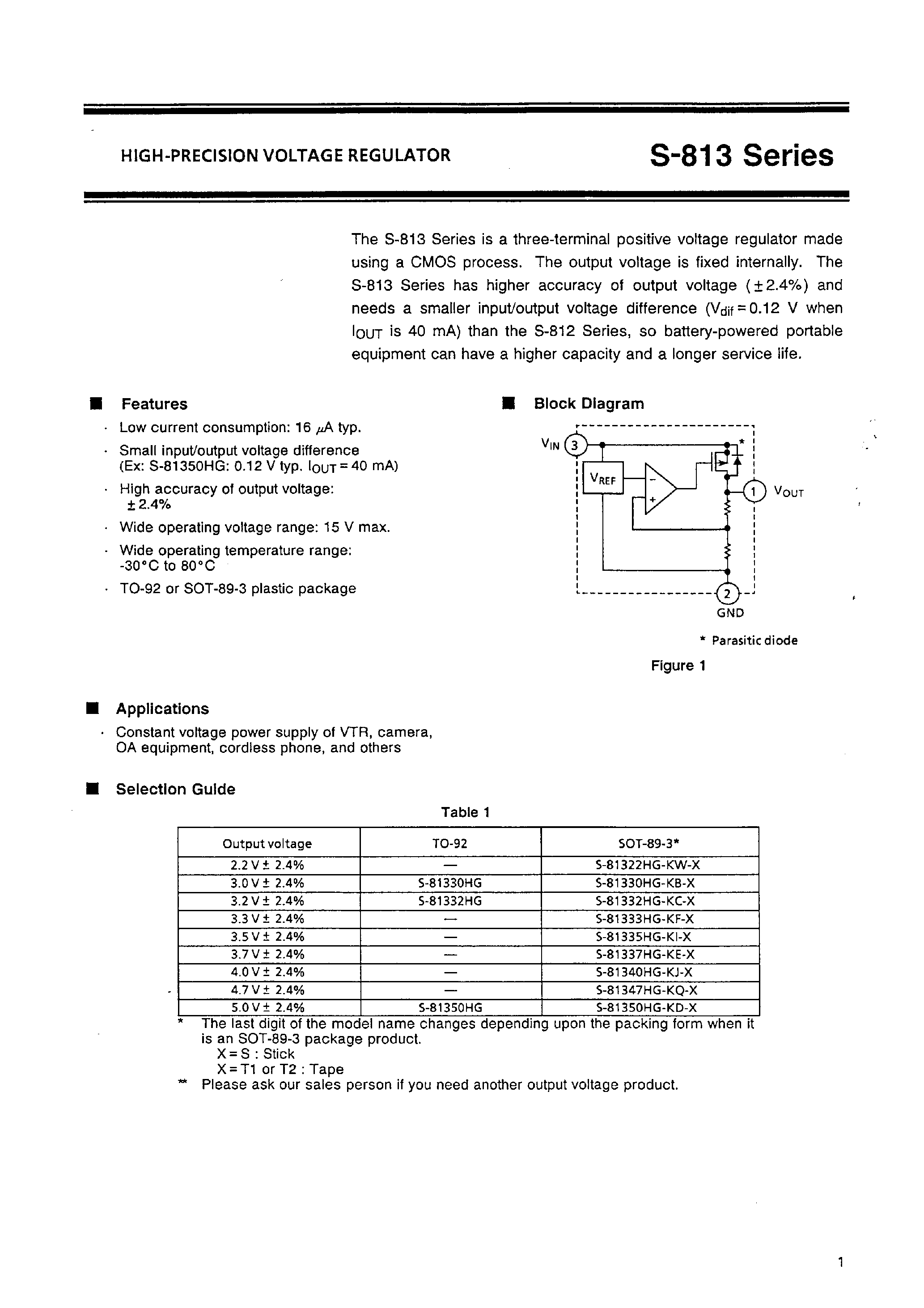 Datasheet S-813 page 2 Datasheet S-813 - HIGH-PRECISION VOLTAGE REGULATOR page 2