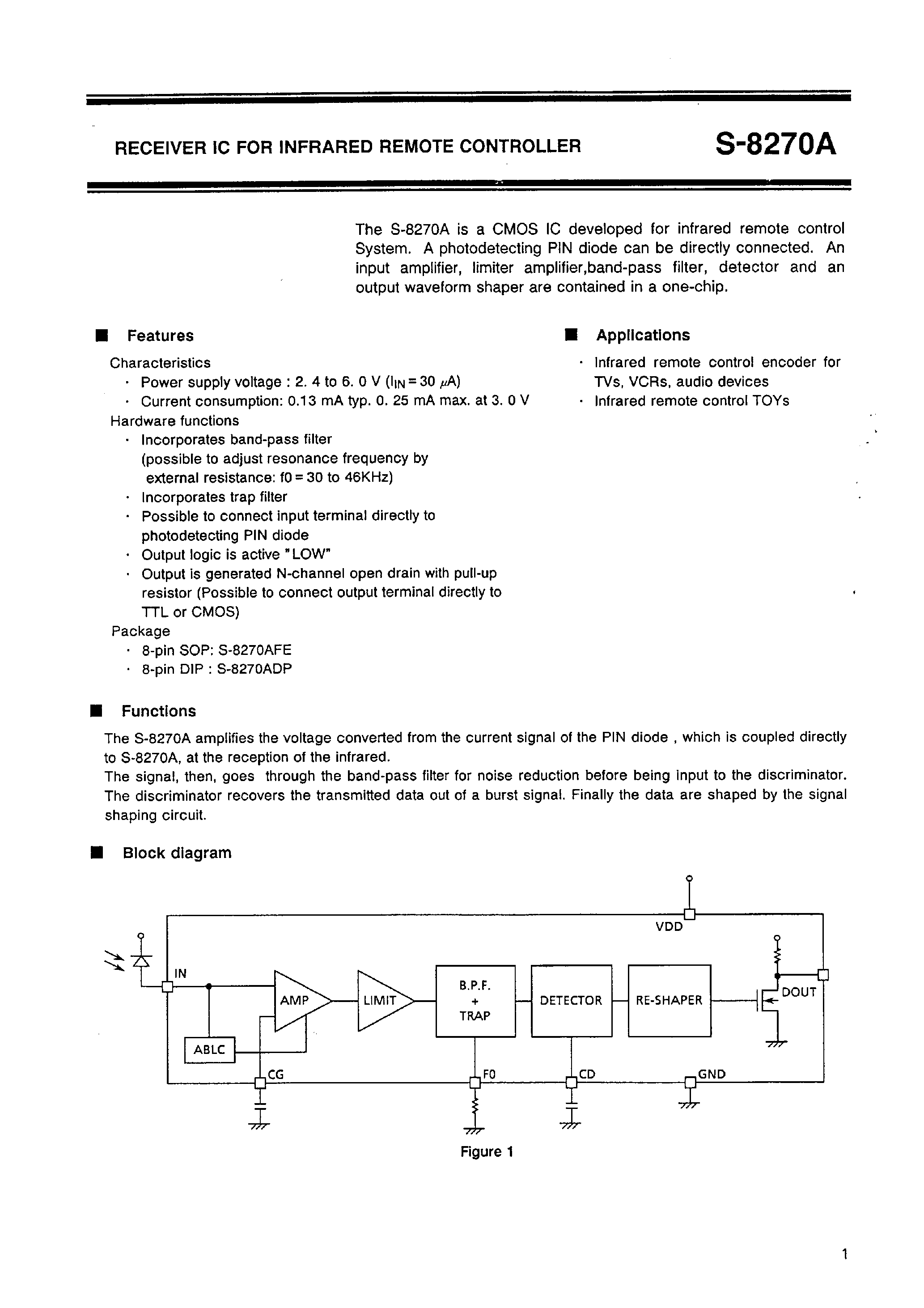 Datasheet S-8270 - RECEIVER IC FOR INFRARED REMOTE CONTROLLER page 2