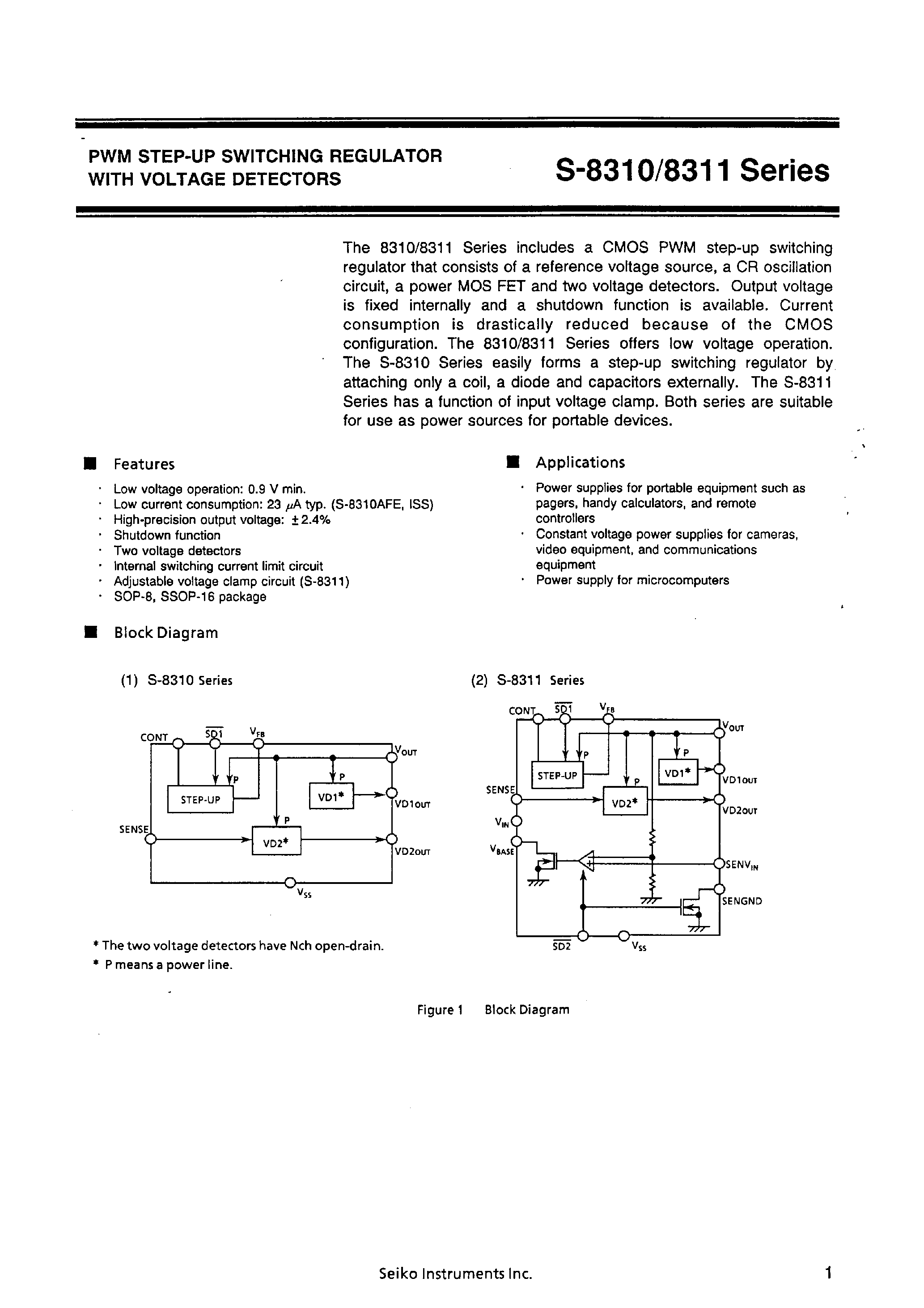 Datasheet S-8311BFE-T2 - PWM STEP-UP SWITCHING REGULATOR WITH VOLTAGE DETECTORS page 2