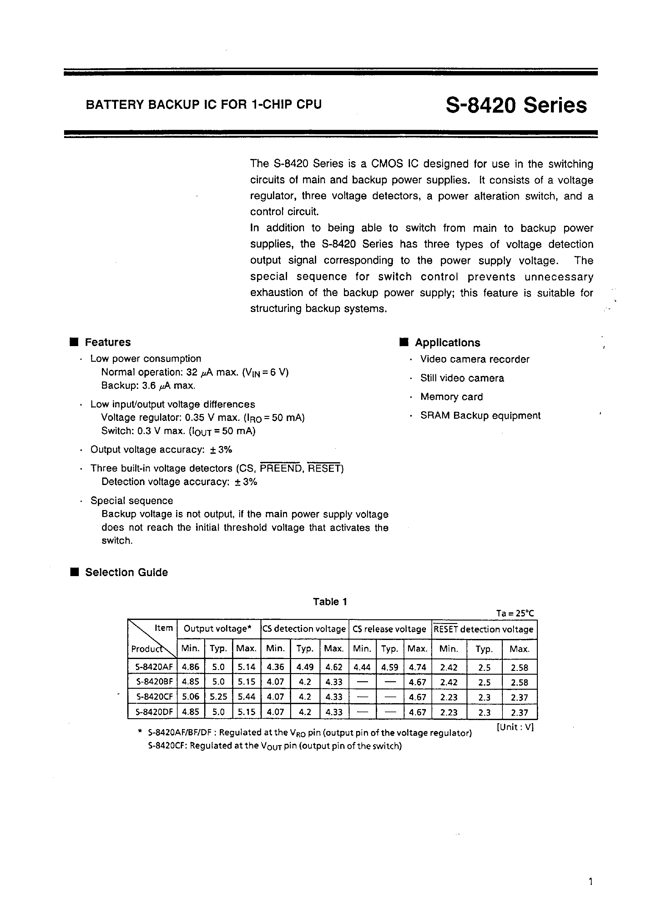 Datasheet S-8420 - BATTERY BACKUP IC FOR 1-CHIP CPU page 2