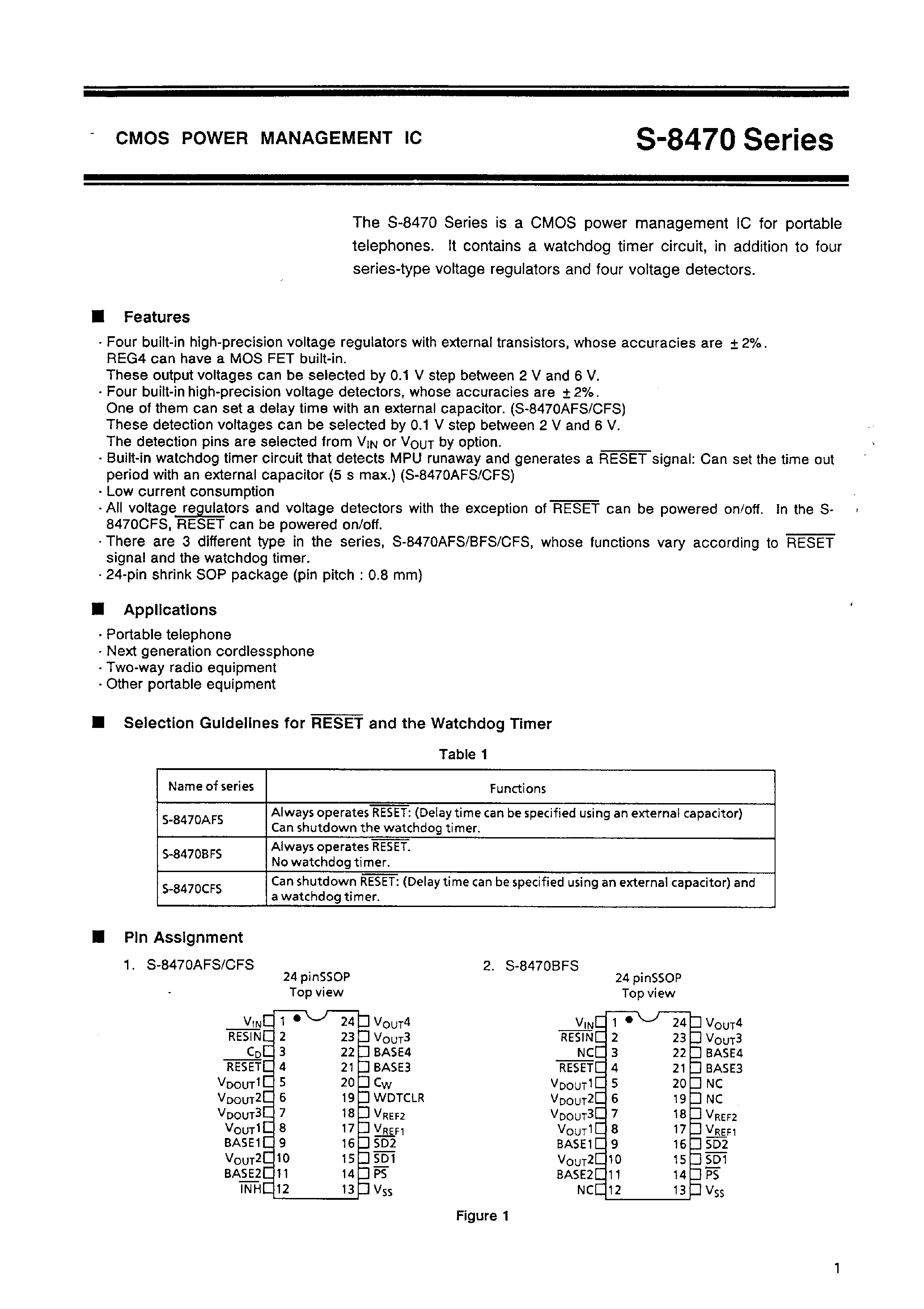 Datasheet S-8470 page 2 Datasheet S-8470 - CMOS POWER MANAGEMENT IC page 2