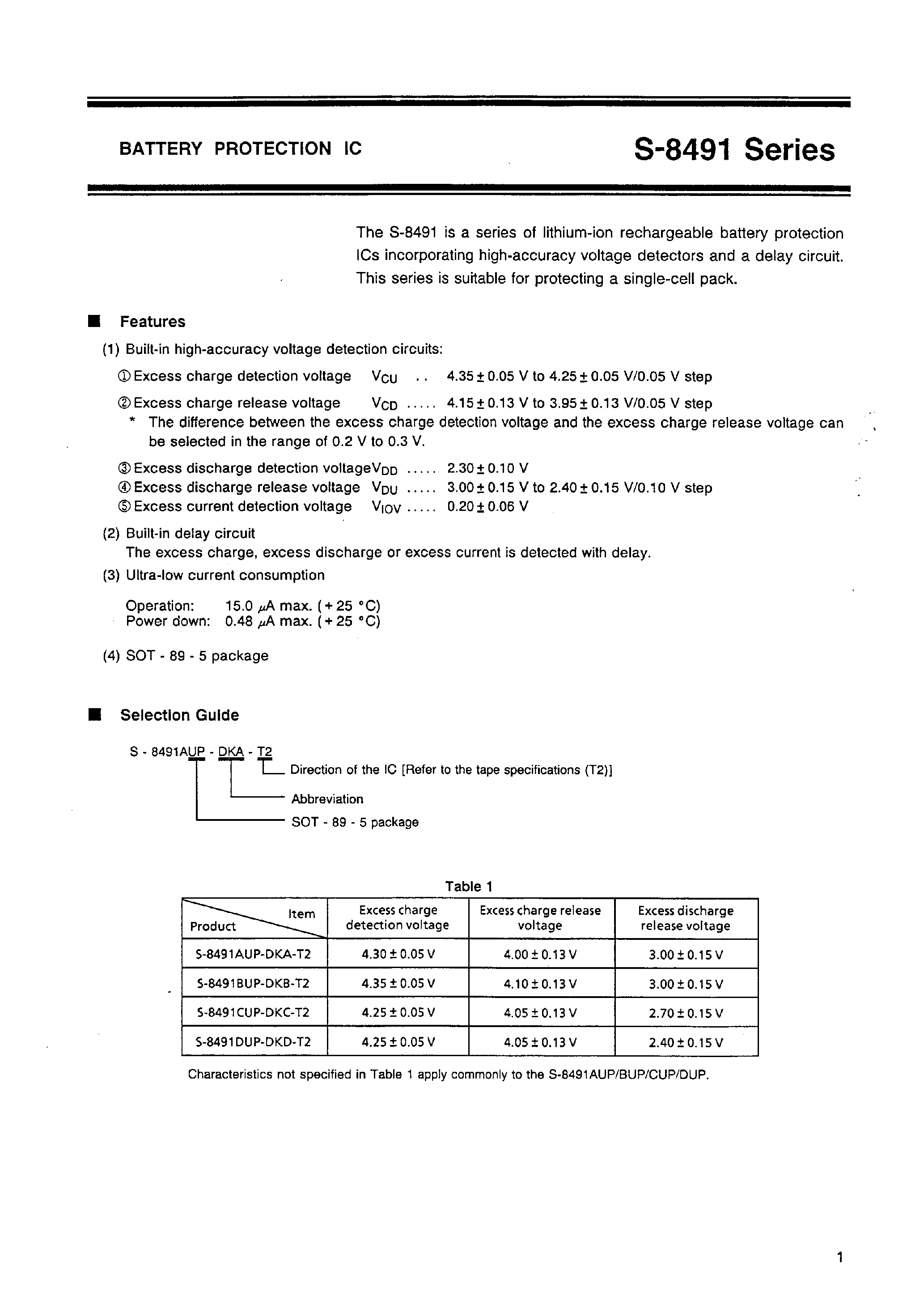 Datasheet S-8491AUP-DKA-T2 - BATTERY PROTECTION IC page 2