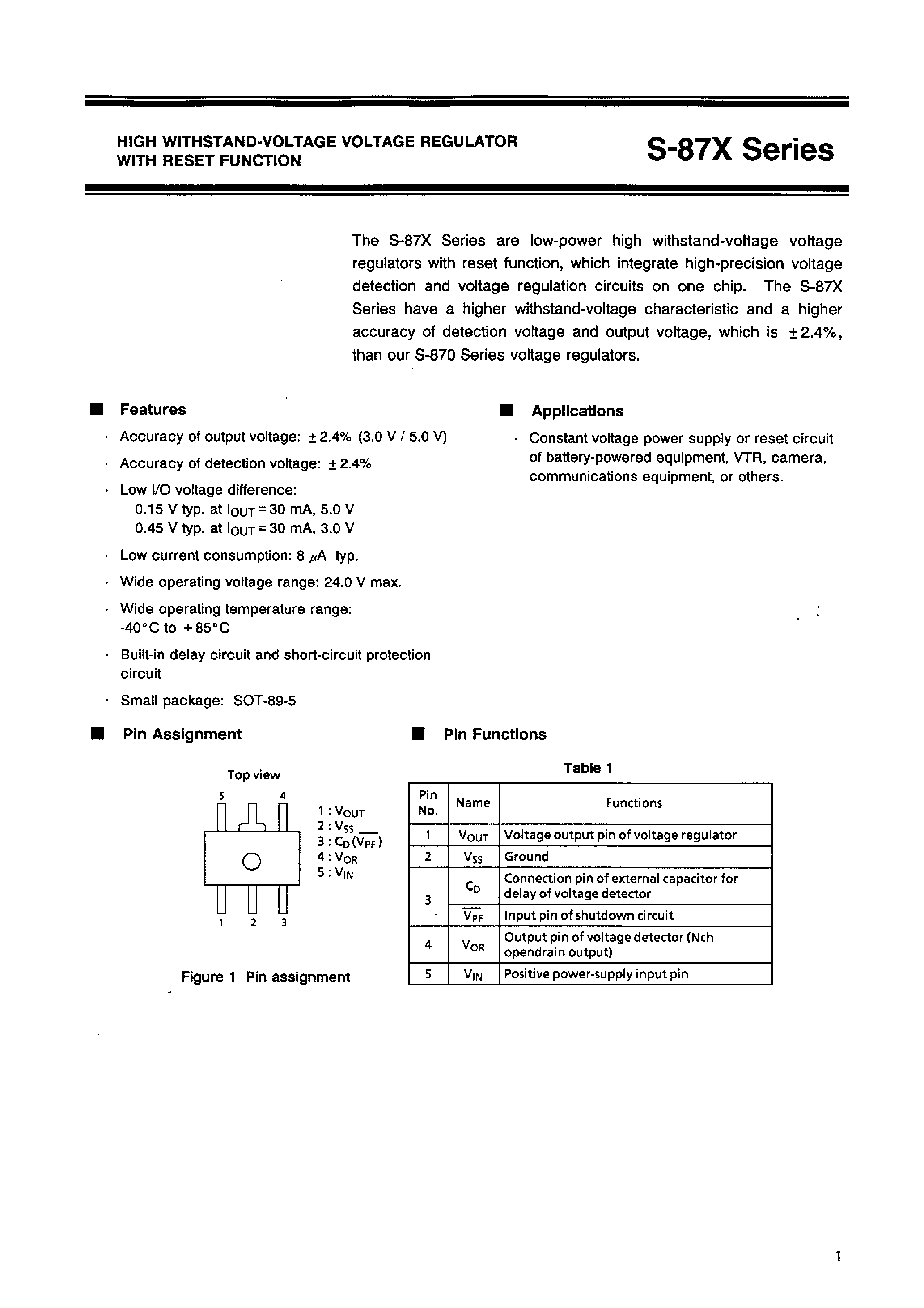 Datasheet S-875041C - HIGH WITHSTAND-VOLTAGE VOLTAGE REGULATOR WITH RESET FUNCTION page 2