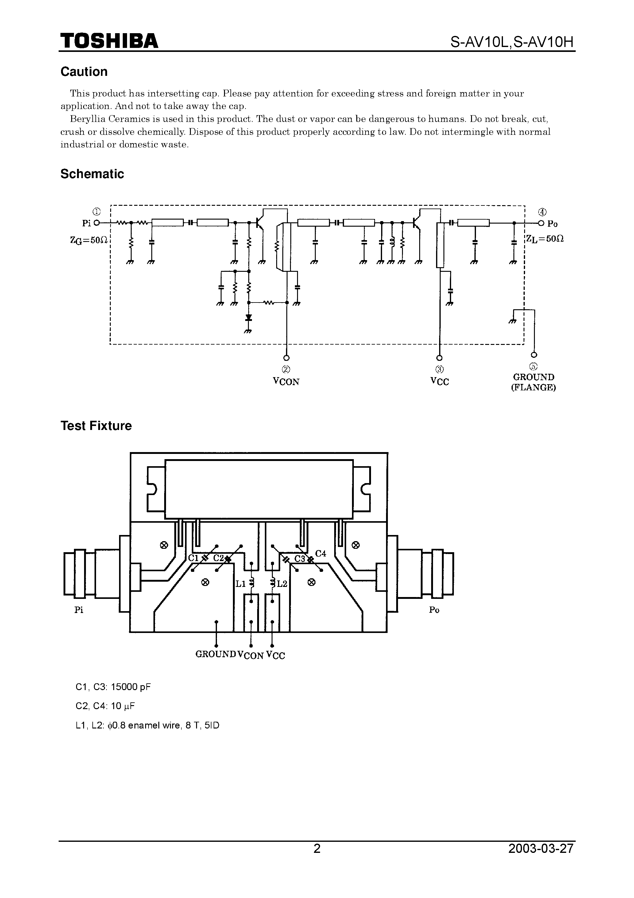 Datasheet S-AV10H - VHF RF Power Amplifier Module page 2