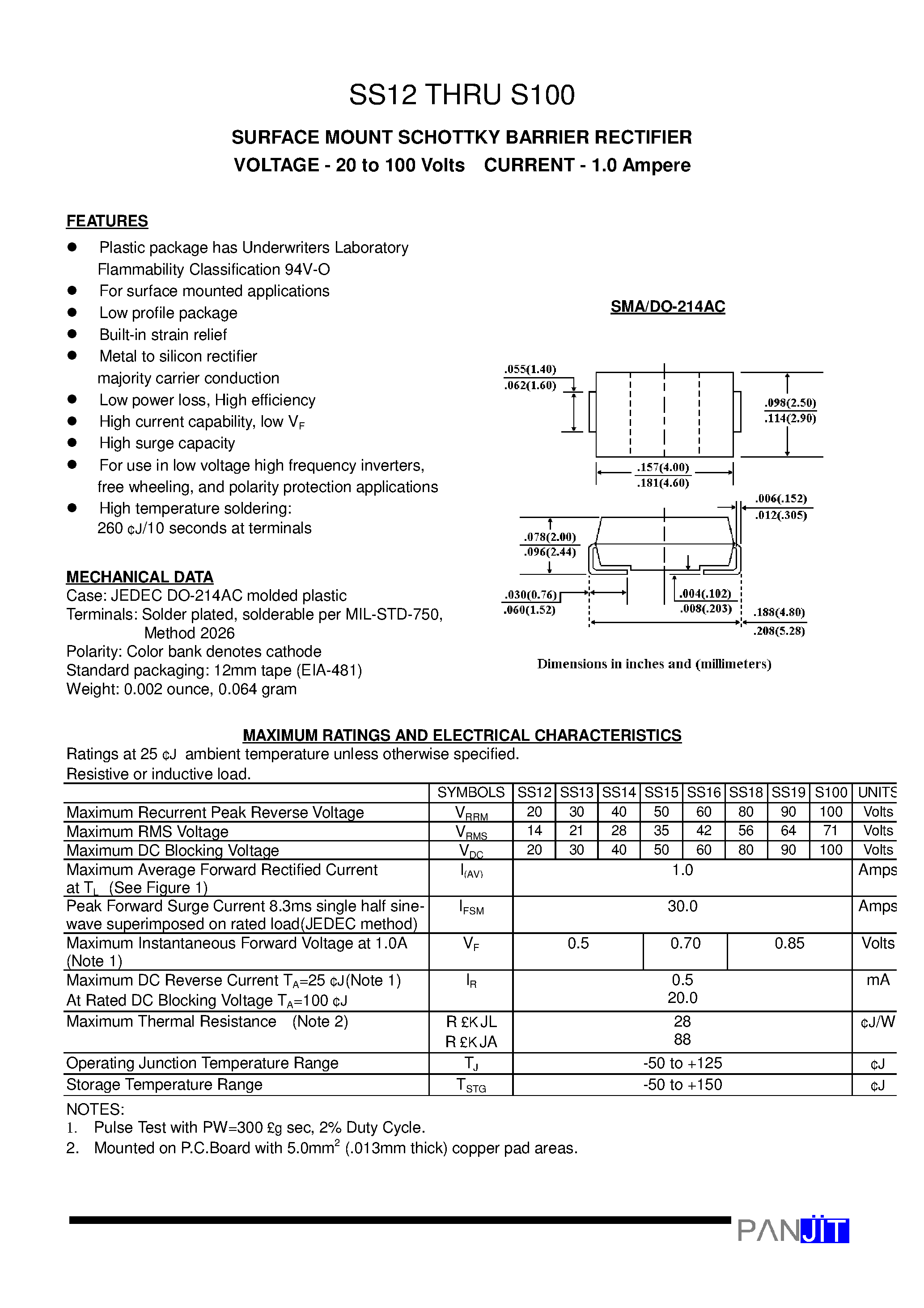Datasheet S100 page 1 Datasheet S100 - SURFACE MOUNT SCHOTTKY BARRIER RECTIFIER page 1