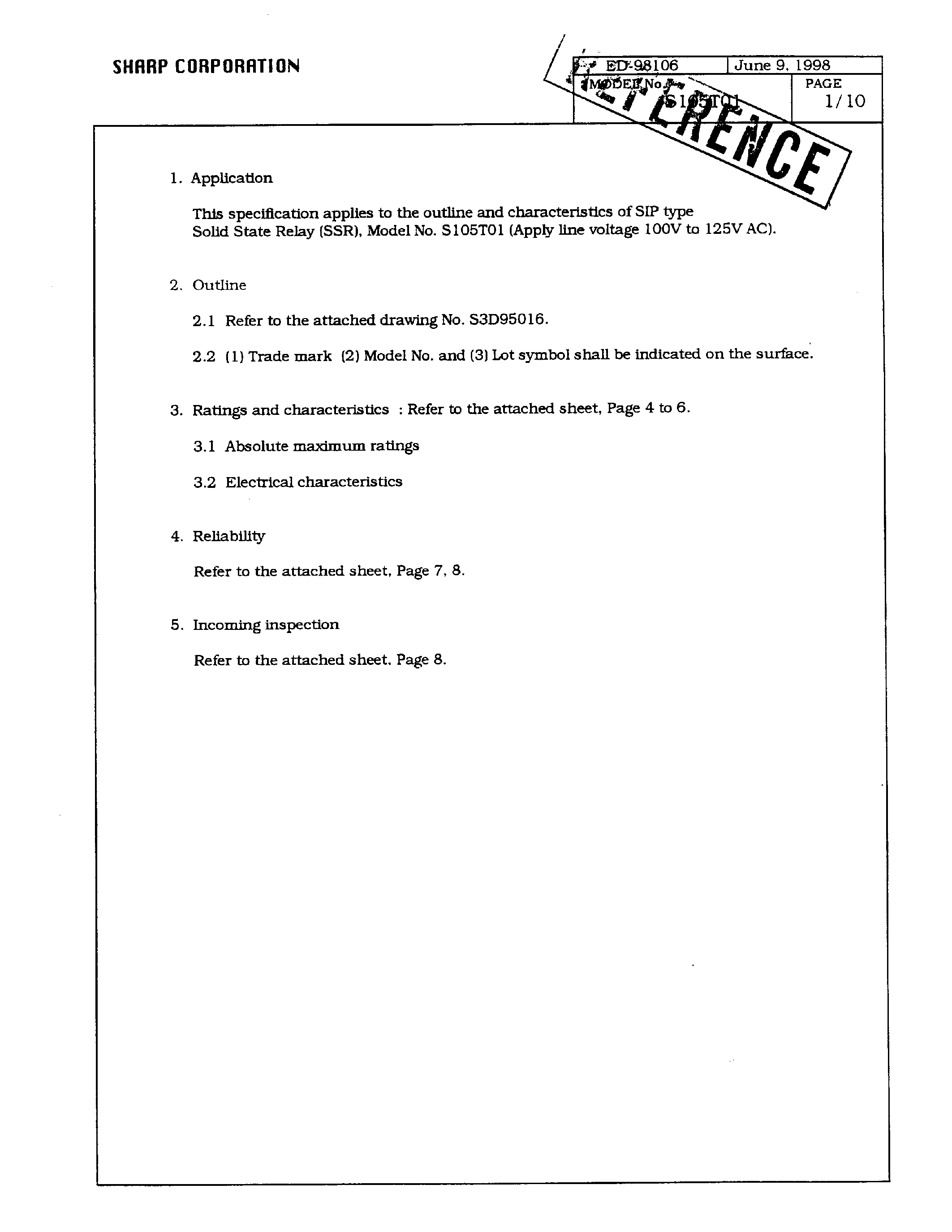 Datasheet S105T01 - DEVICE SPECIPICATION FOR SOLID STATE REPLAY page 2