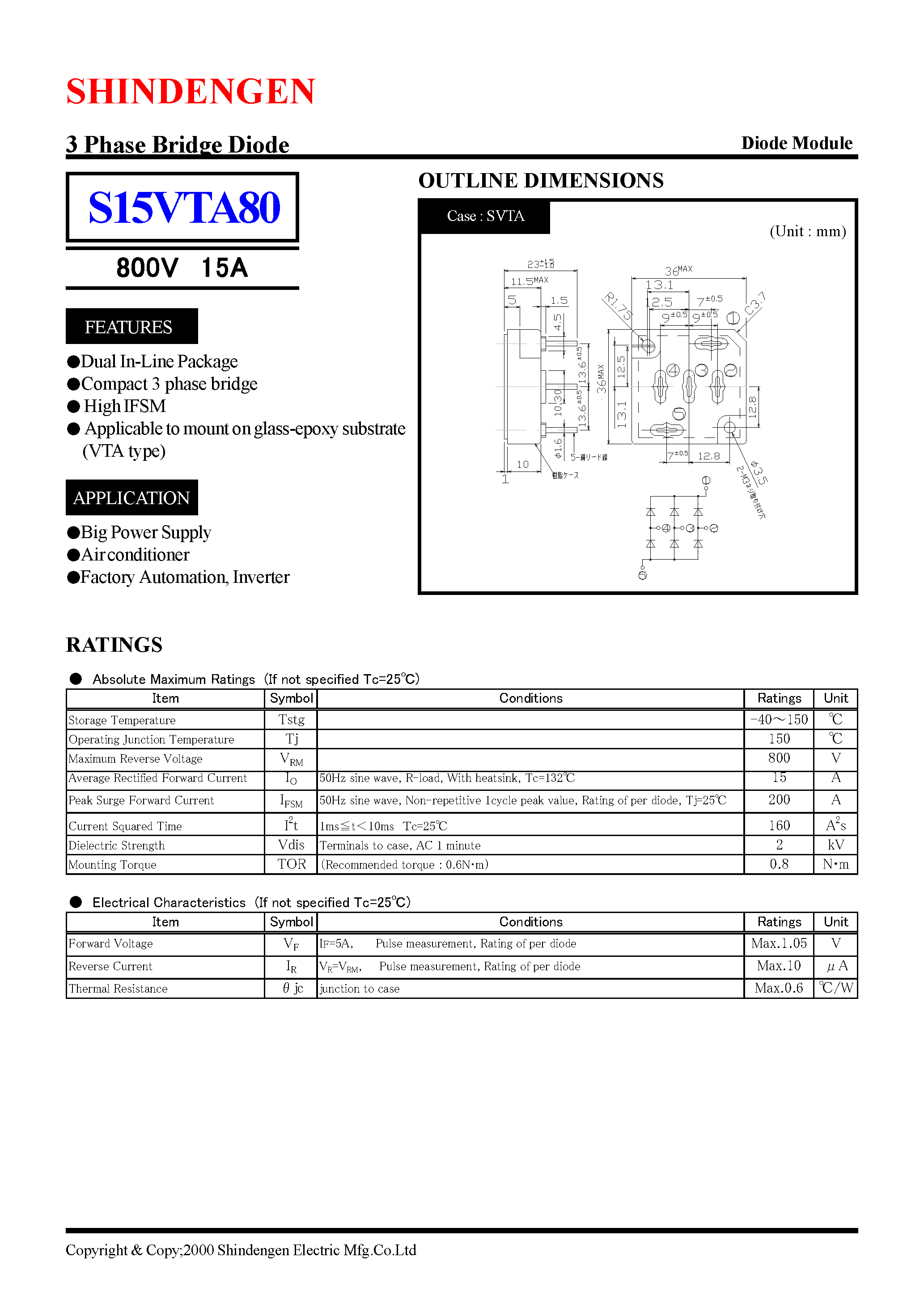 Datasheet S15VTA80 page 1 Datasheet S15VTA80 - 3 Phase Bridge Diode page 1