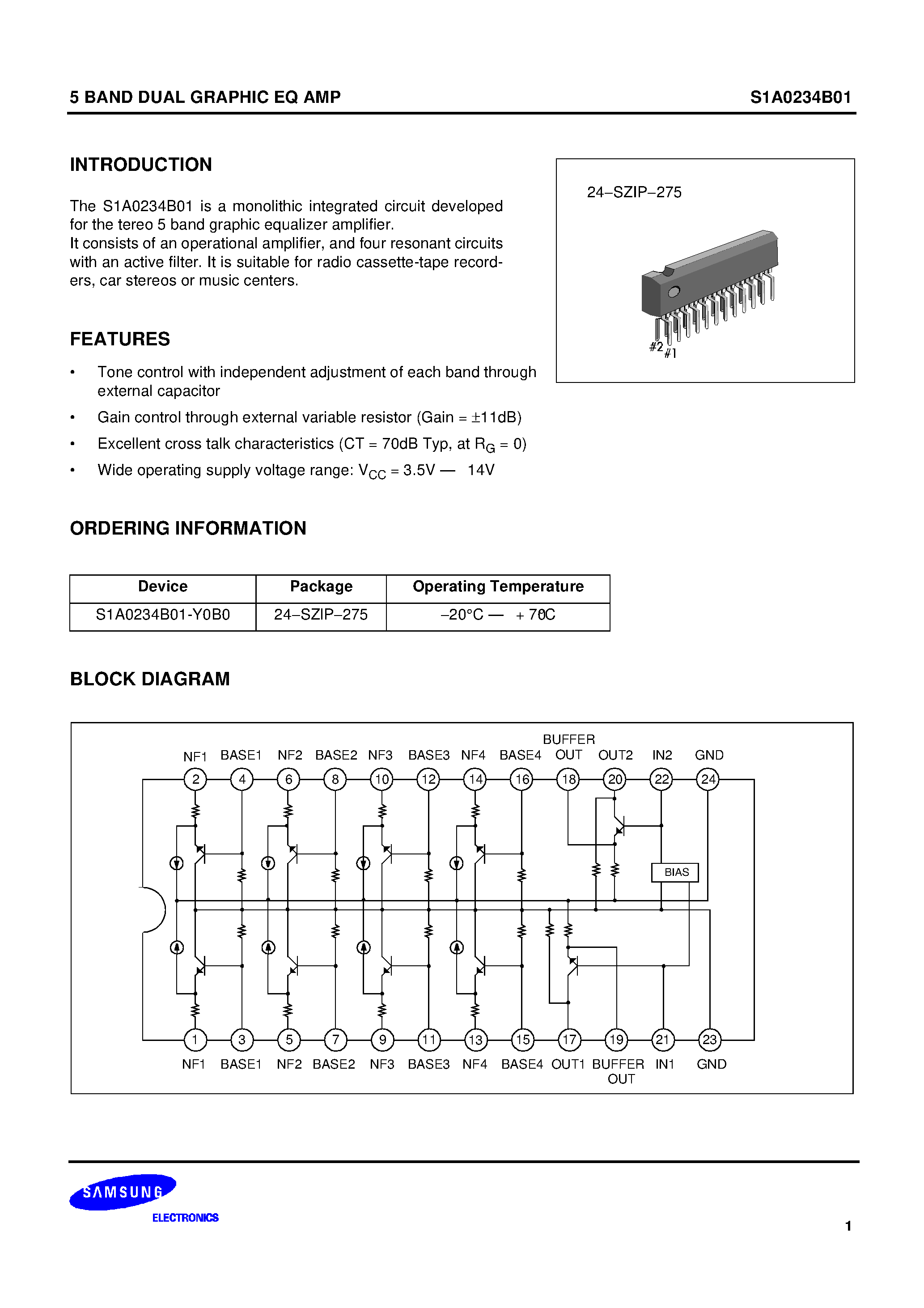 Datasheet S1A0234B01 - 5 BAND DUAL GRAPHIC EQ AMP page 1