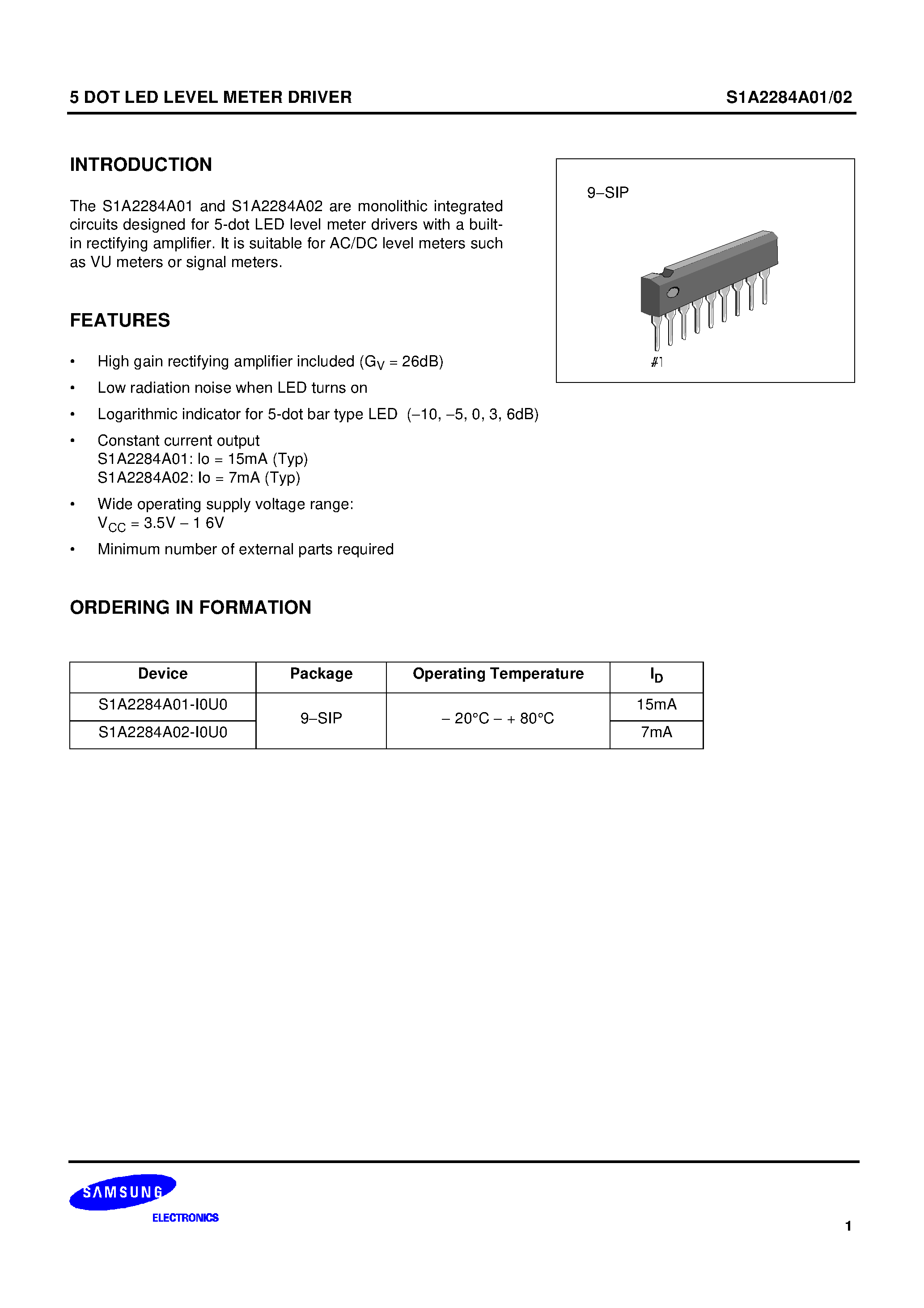 Datasheet S1A2284A02-I0U0 page 1 Datasheet S1A2284A02-I0U0 - 5 DOT LED LEVEL METER DRIVER page 1