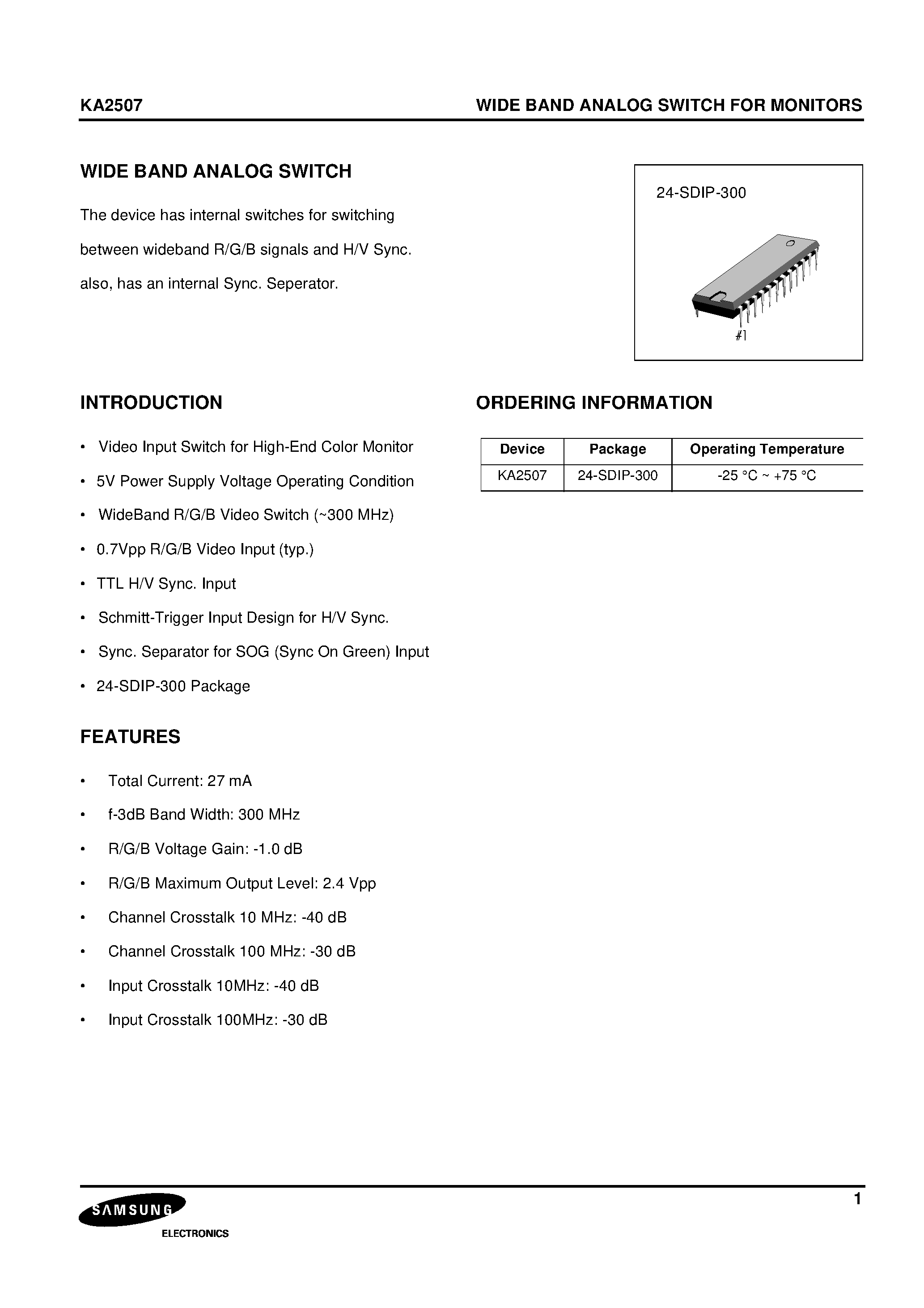 Datasheet S1D2507B01 page 1 Datasheet S1D2507B01 - WIDE BAND ANALOG SWITCH FOR MONITORS page 1
