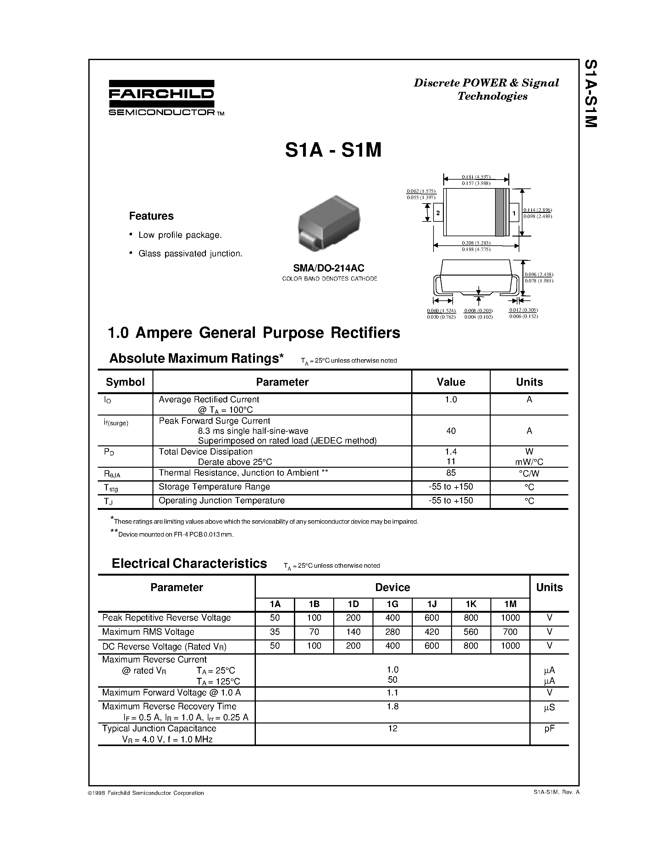 Datasheet S1J - 1.0 Ampere General Purpose Rectifiers page 1