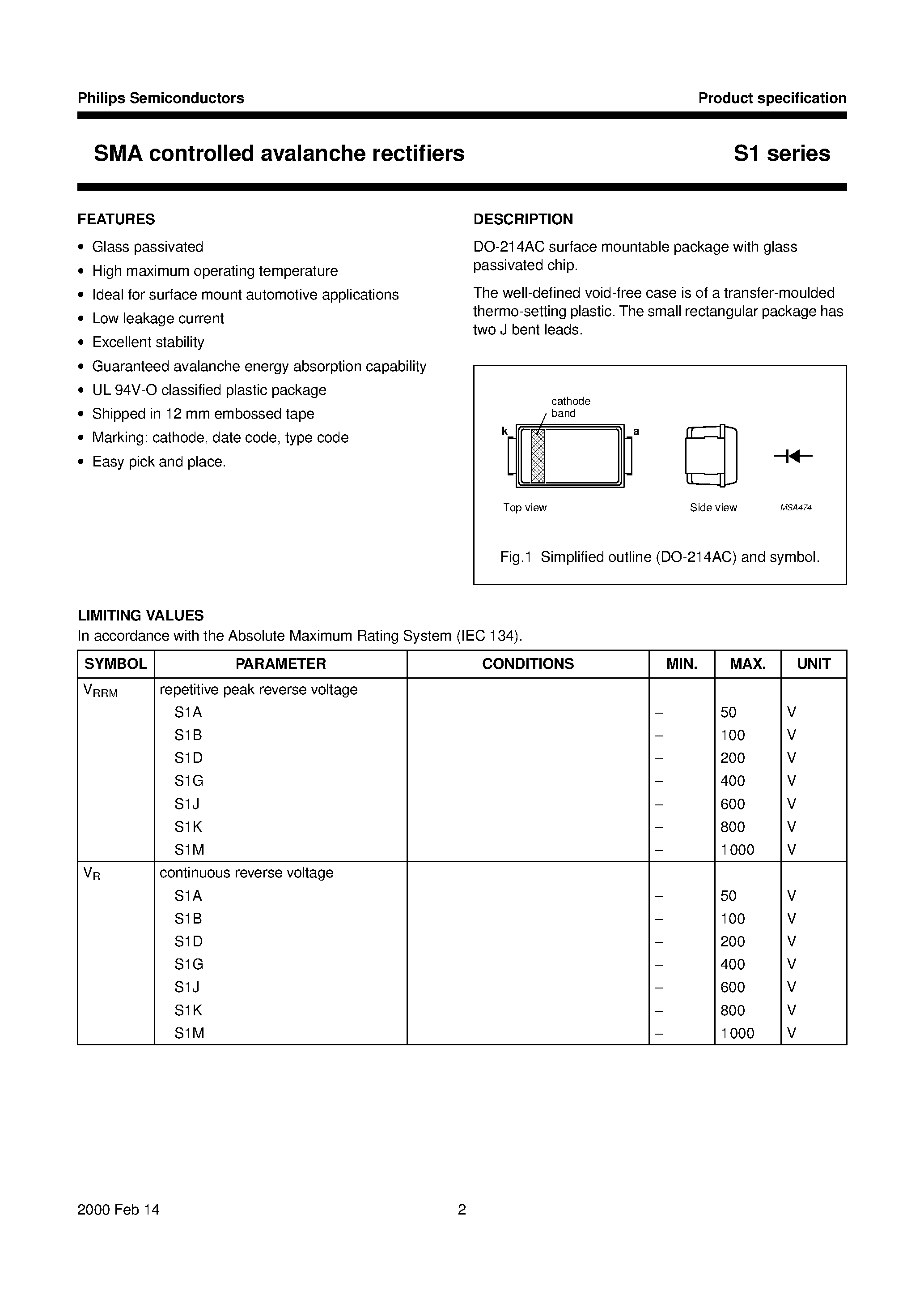 Datasheet S1M page 2 Datasheet S1M - SMA controlled avalanche rectifiers page 2