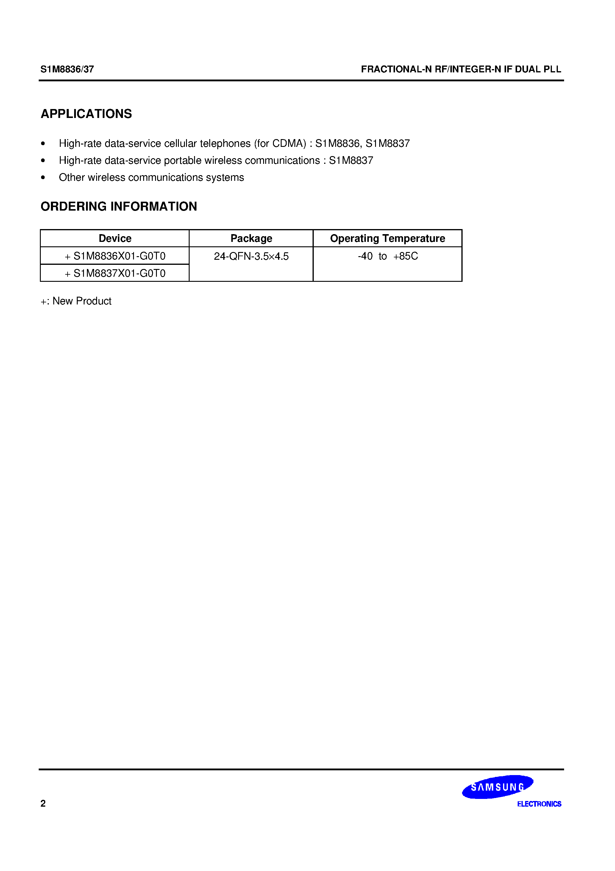Datasheet S1M8836X01-G0T0 - FRACTIONAL-N RF/INTEGER-N IF DUAL PLL page 2