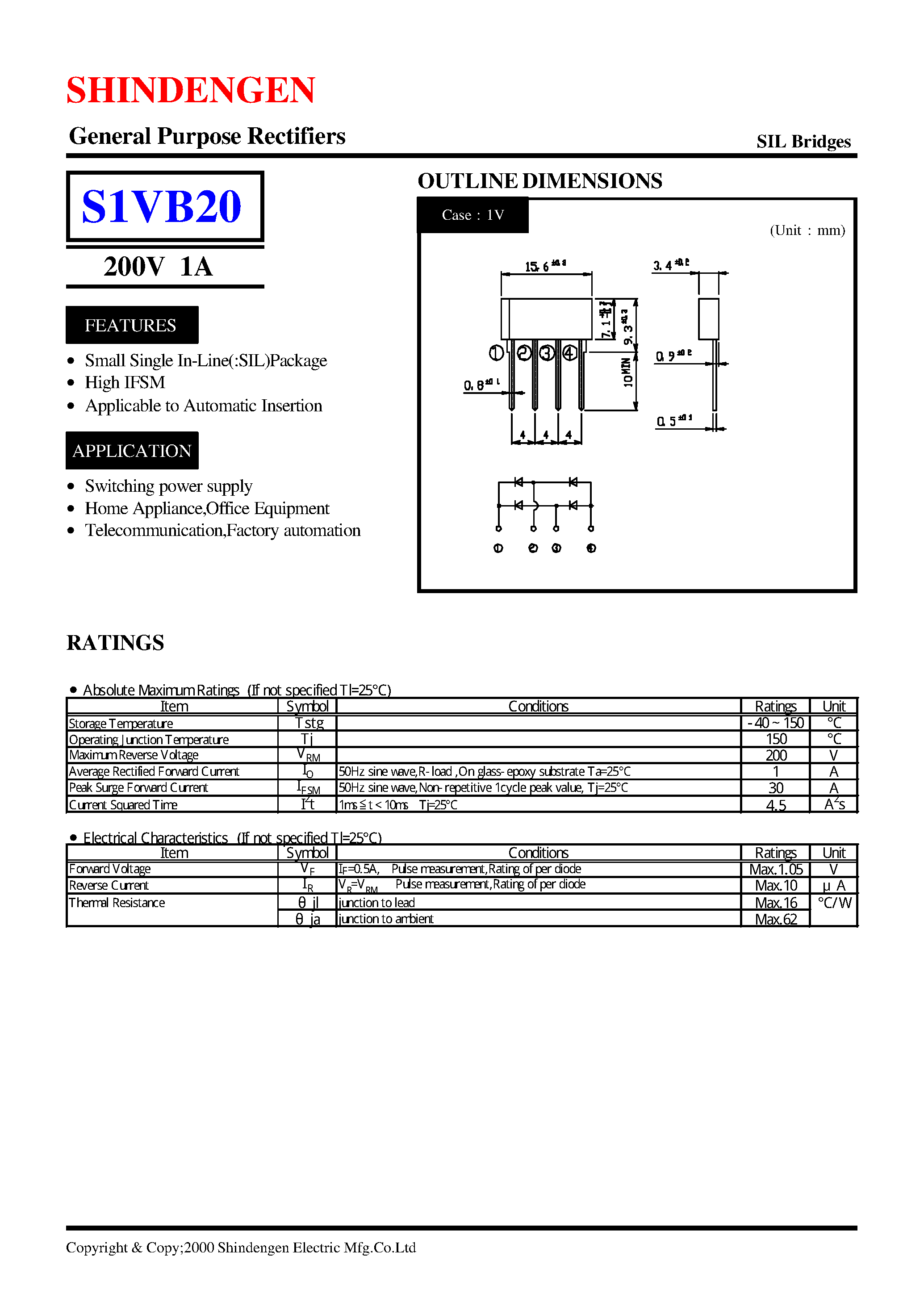 Datasheet S1VB20 - General Purpose Rectifiers(200V 1A) page 1