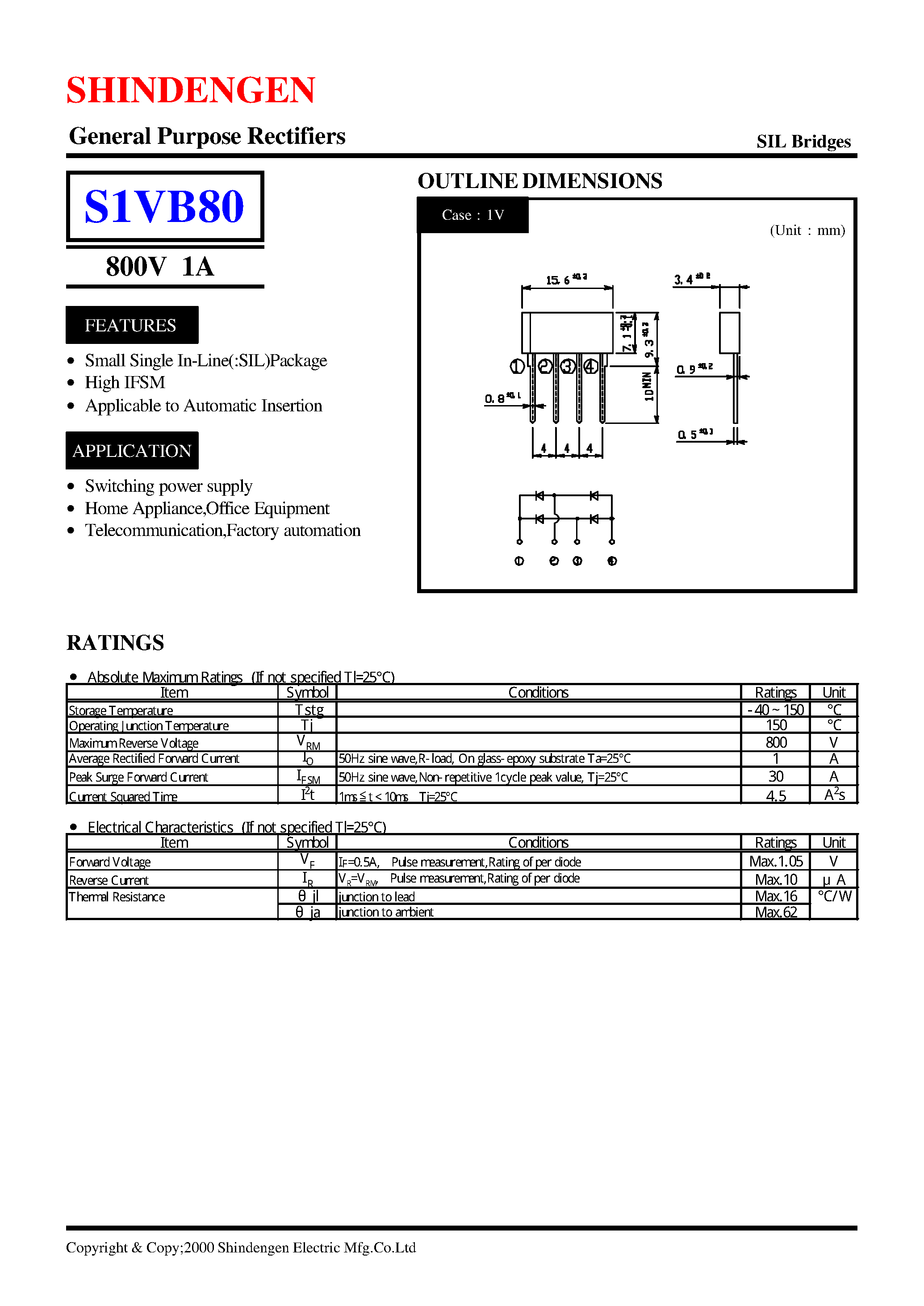 Datasheet S1VB80 - General Purpose Rectifiers(800V 1A) page 1