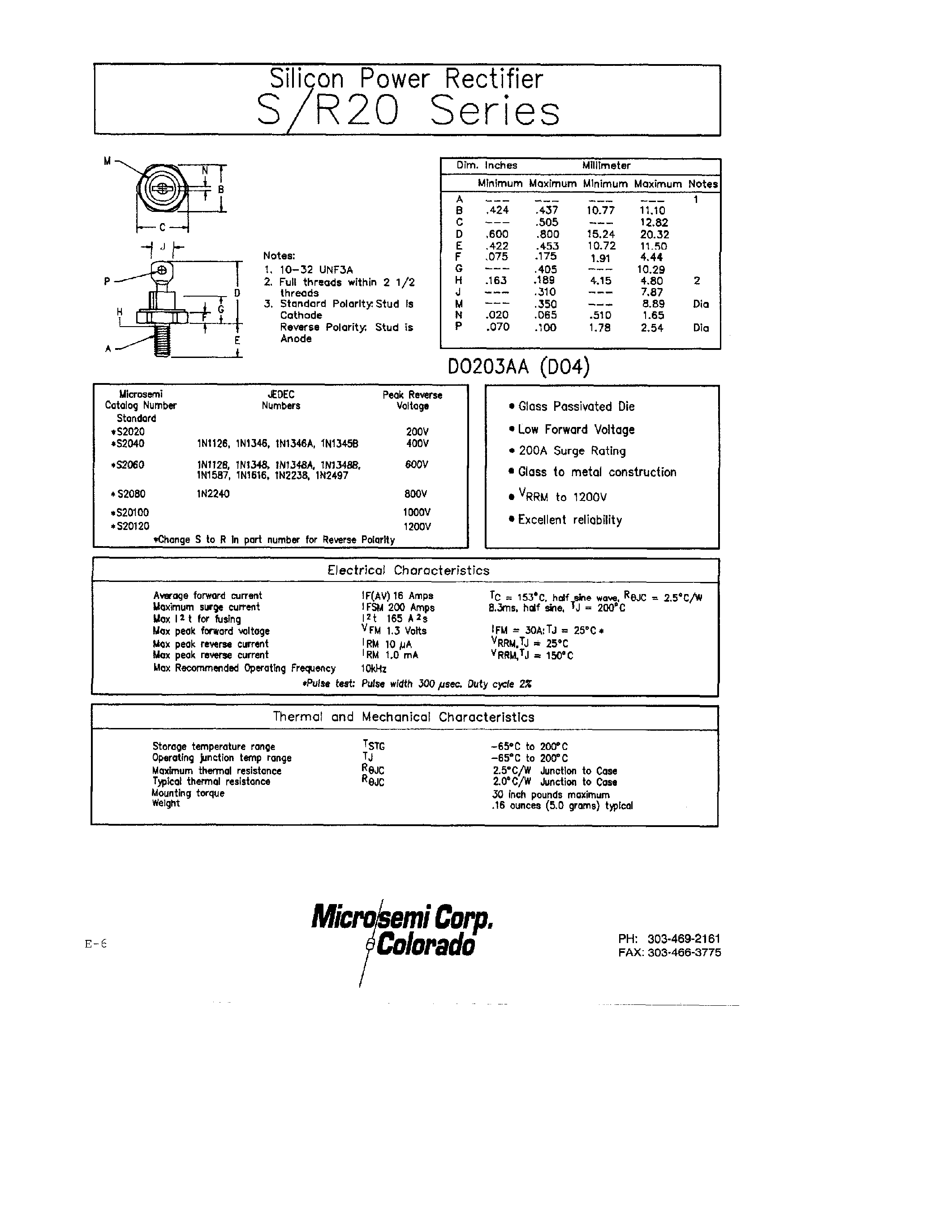 Datasheet S2060 page 1 Datasheet S2060 - Silicon Power Rectifier page 1