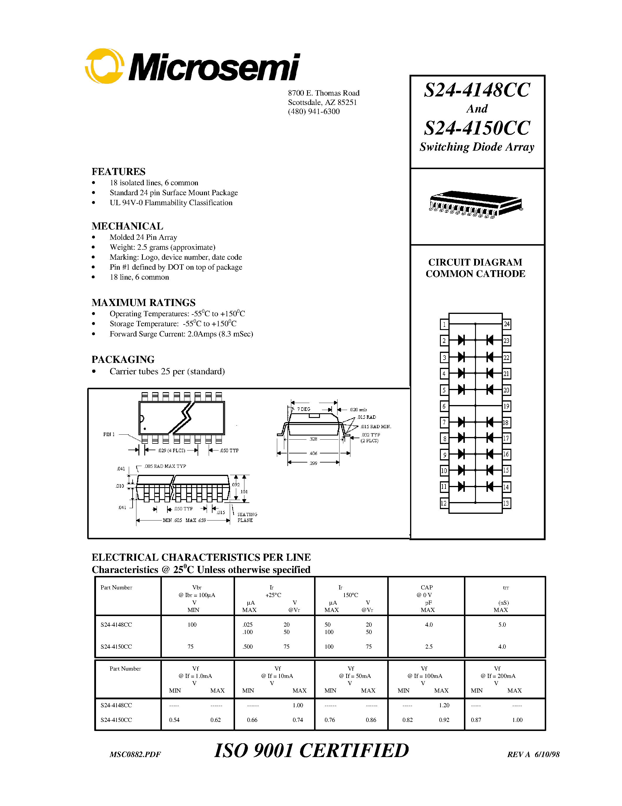 Datasheet S24-4148CC - Switching Diode Array page 1