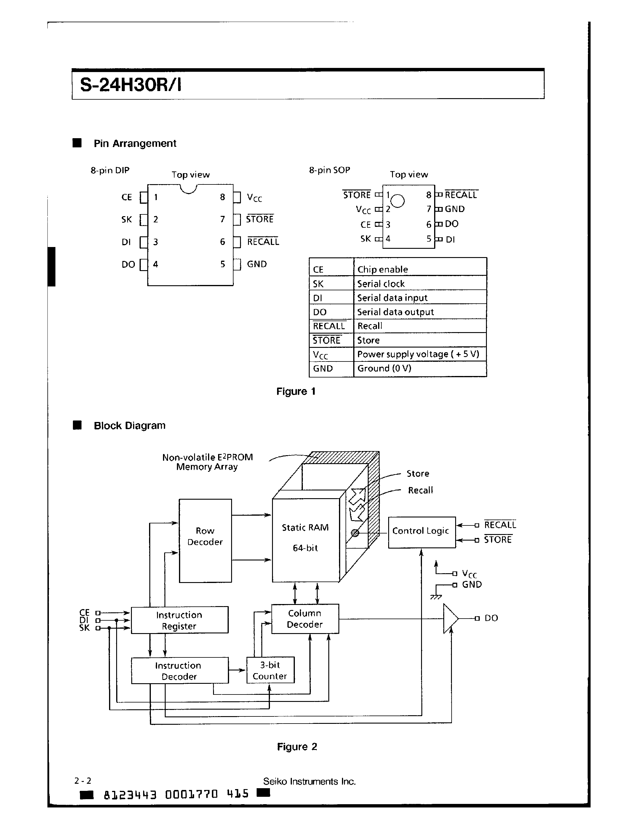 Datasheet S24H30 - 8-word x 8-bit serial NON - VOLATILE RAM page 2