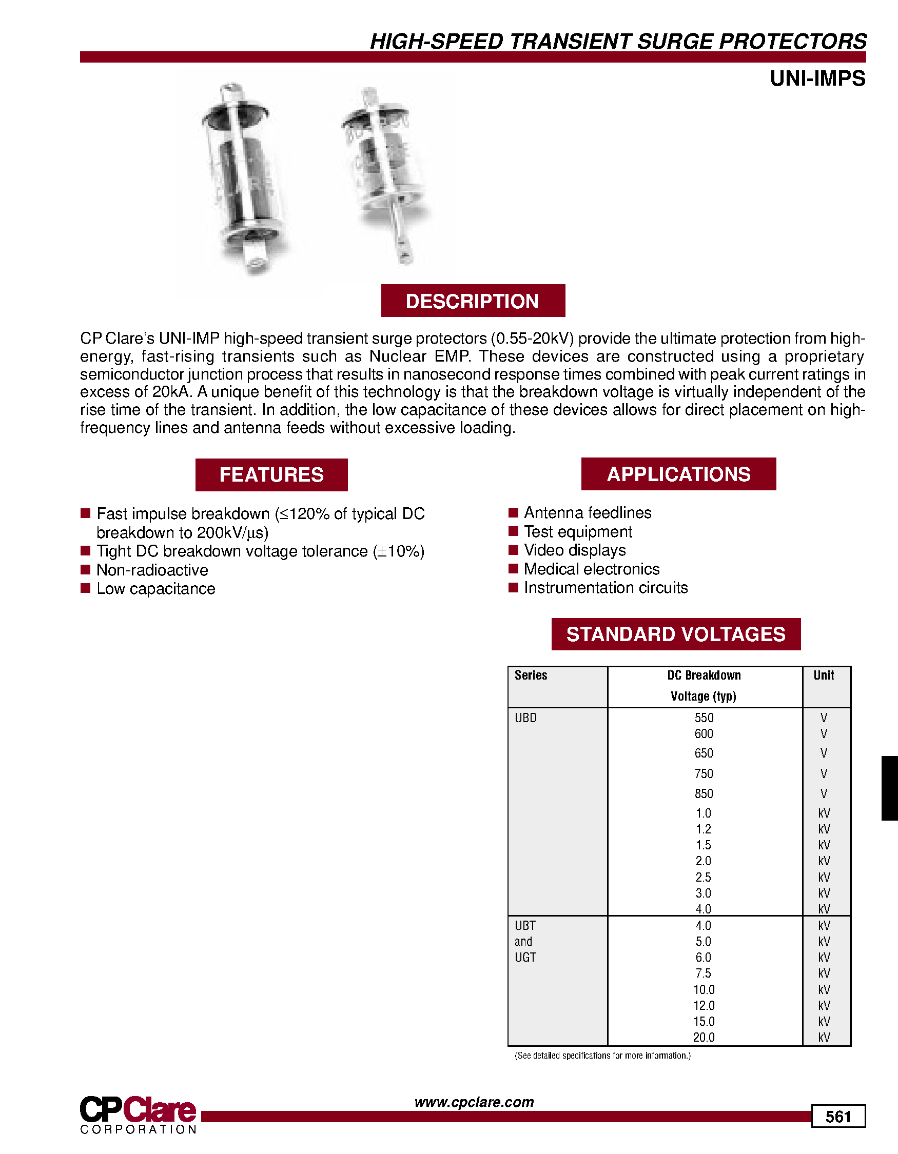 Datasheet UGT7.5 - HIGH-SPEED TRANSIENT SURGE PROTECTORS page 1