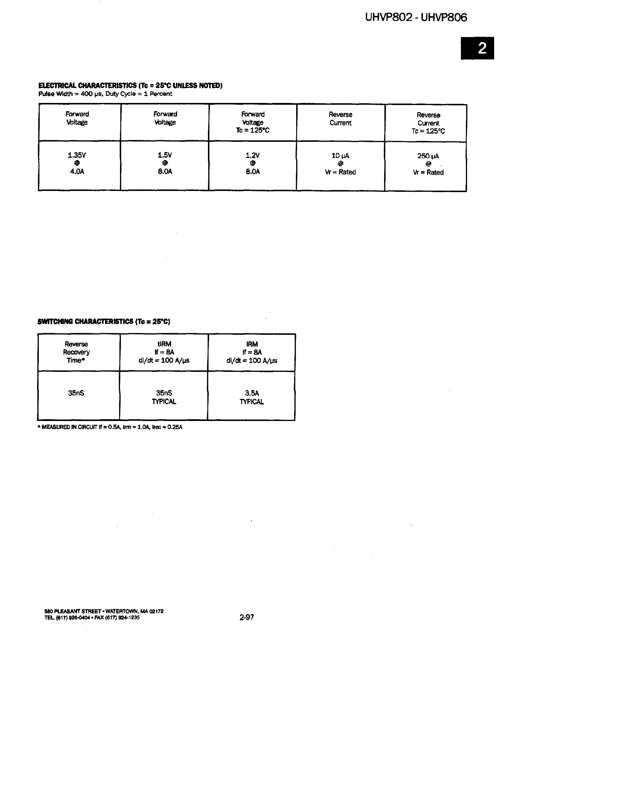 Datasheet UHVP806 page 2 Datasheet UHVP806 - RECTIFIERS page 2