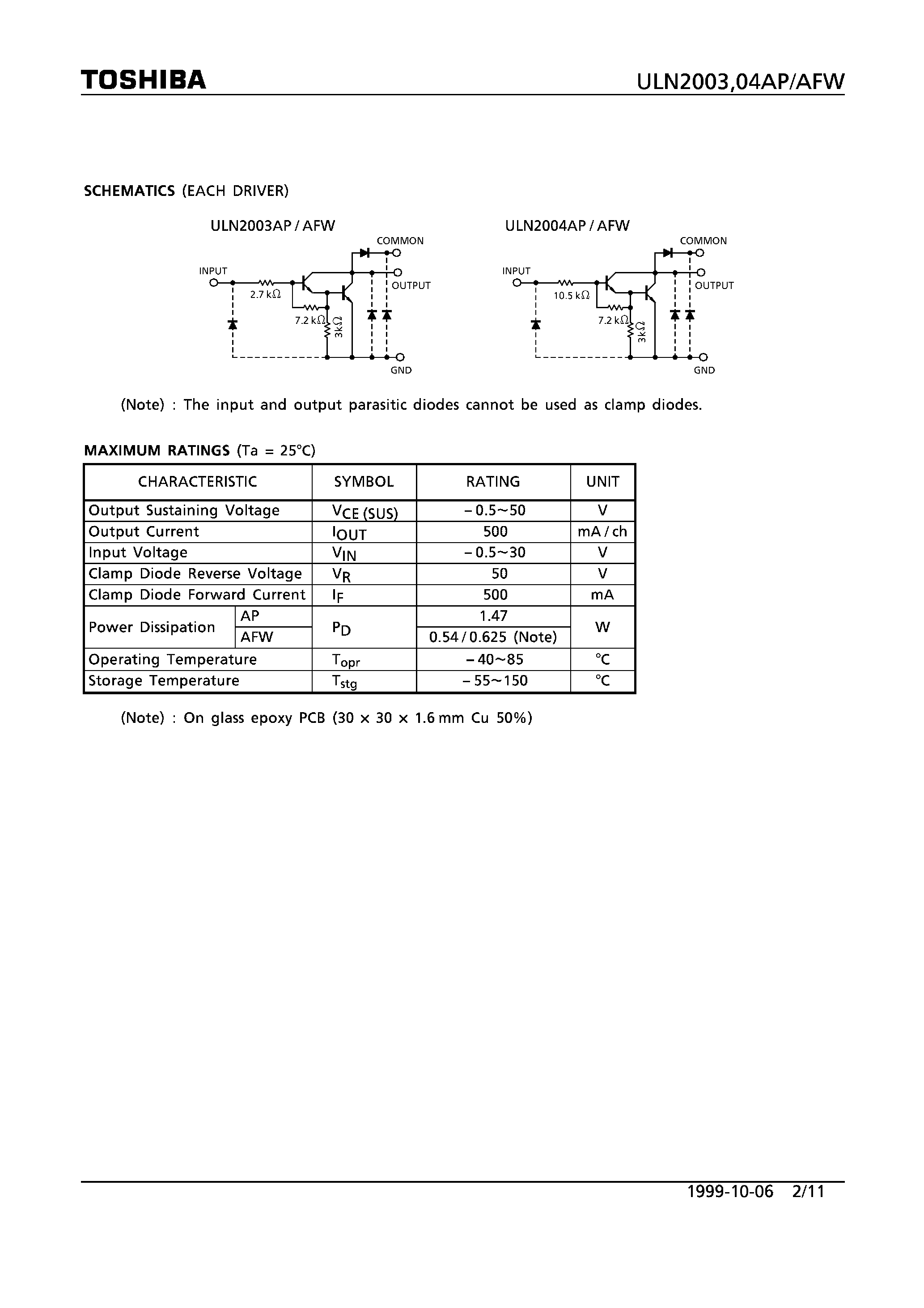 Datasheet ULN2003AP page 2 Datasheet ULN2003AP - 7CH DARLINGTON SINK DRIVER page 2