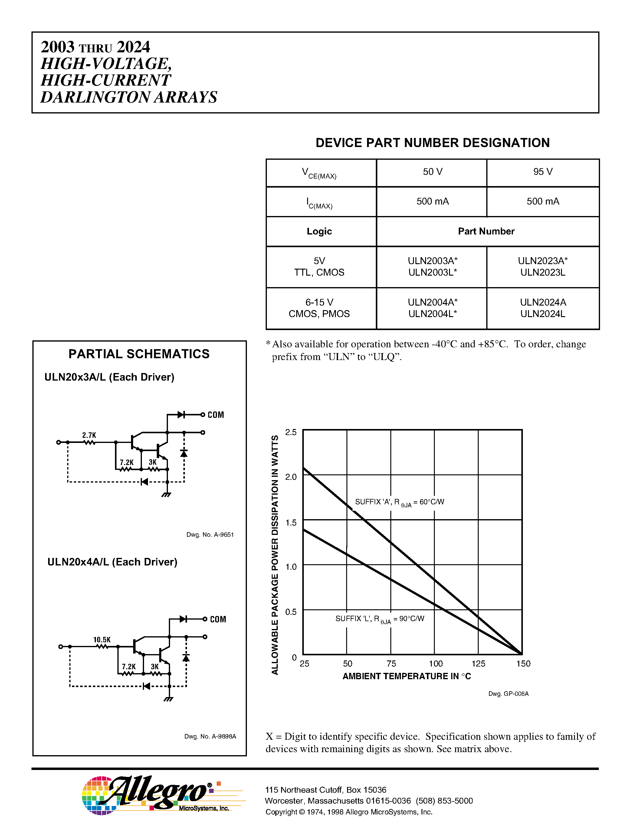 Datasheet ULN2004L page 2 Datasheet ULN2004L - HIGH-VOLTAGE/ HIGH-CURRENT DARLINGTON ARRAYS page 2