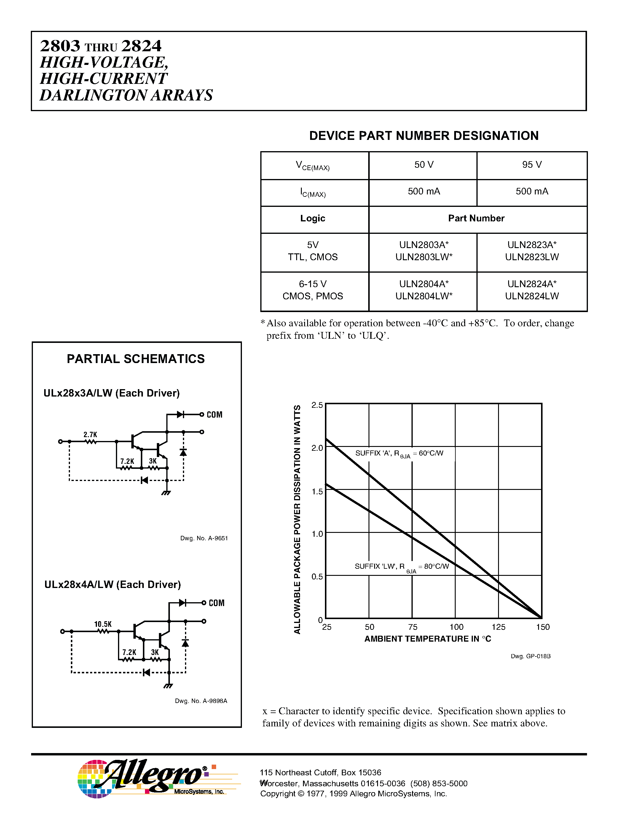 Datasheet ULN2803LW - HIGH-VOLTAGE/ HIGH-CURRENT DARLINGTON ARRAYS page 2