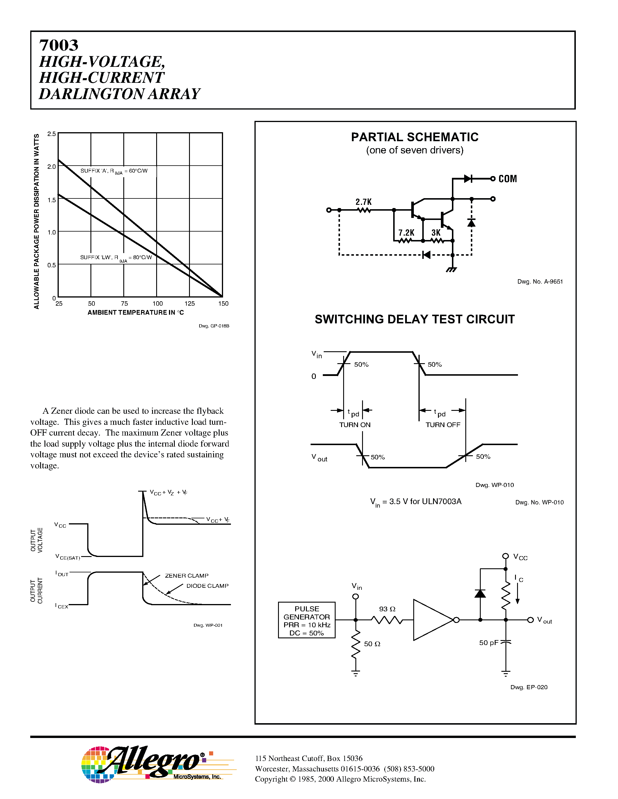 Datasheet ULN7003LW - HIGH-VOLTAGE/ HIGH-CURRENT DARLINGTON ARRAY page 2