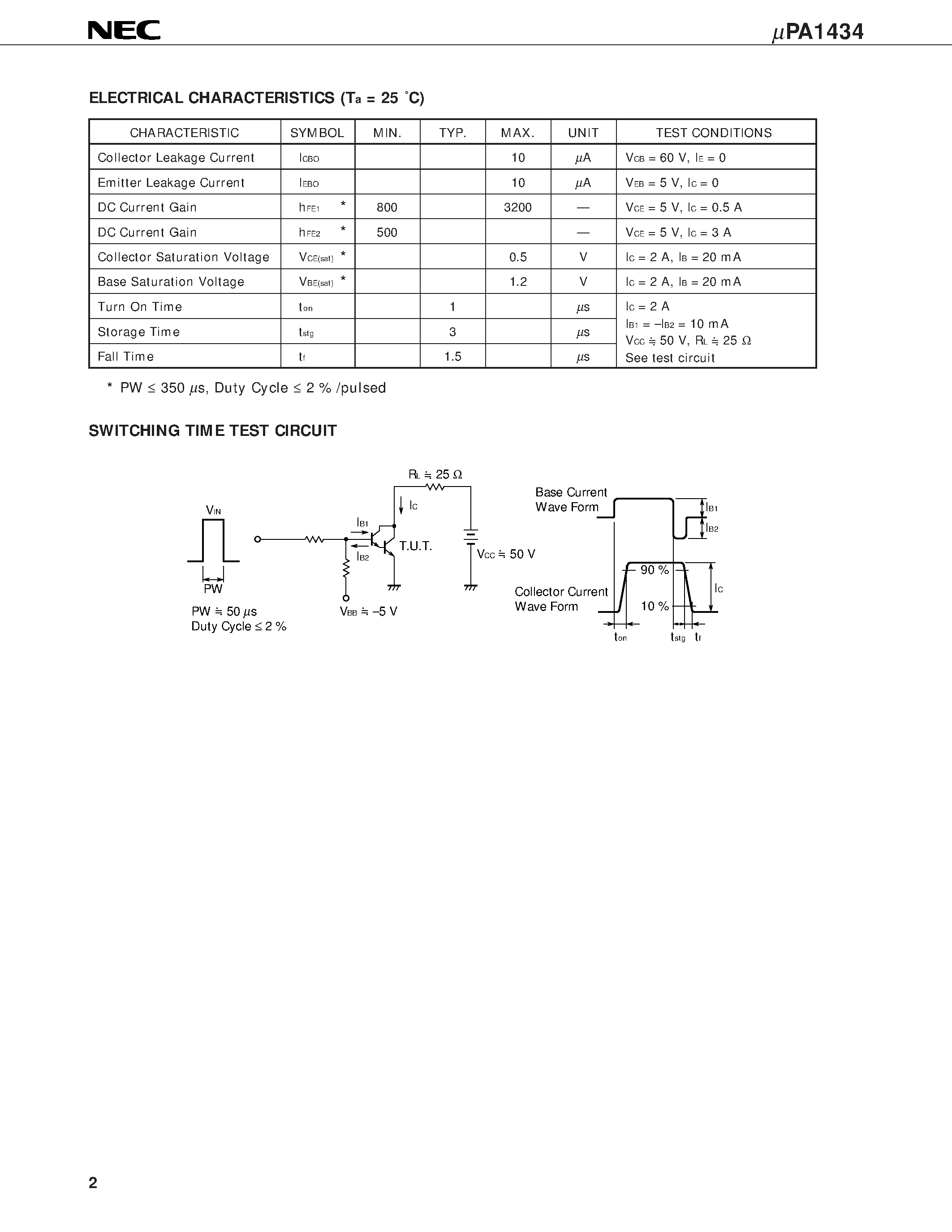 Datasheet UPA1434H - NPN SILICON POWER TRANSISTOR ARRAY LOW SPEED SWITCHING USE INDUSTRIAL USE page 2