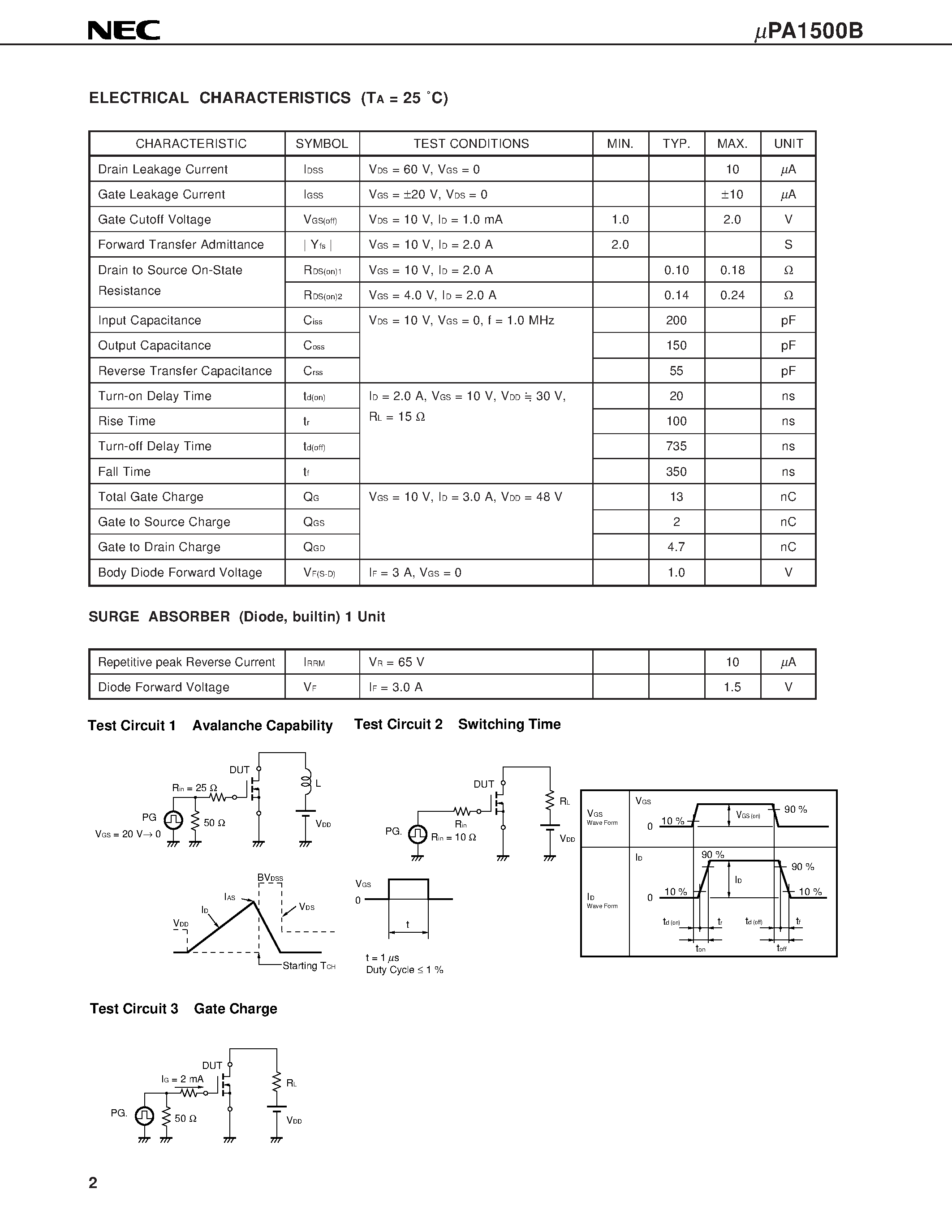 Datasheet UPA1500B - N-CHANNEL POWER MOS FET ARRAY SWITCHING USE page 2