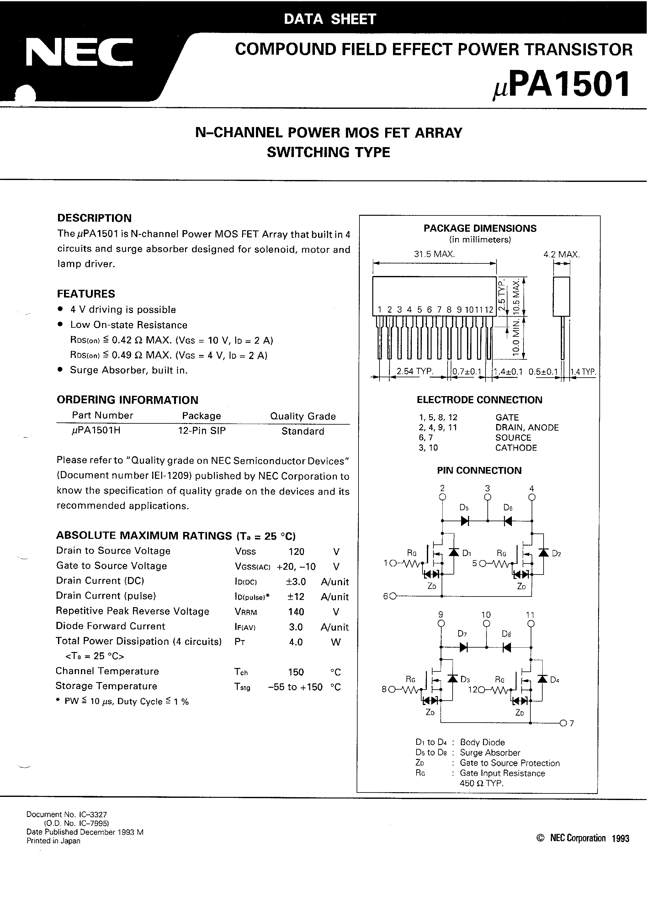 Datasheet UPA1501 - N - CHANNEL POWER MOS FET ARRAY SWITCHING TYPE page 2