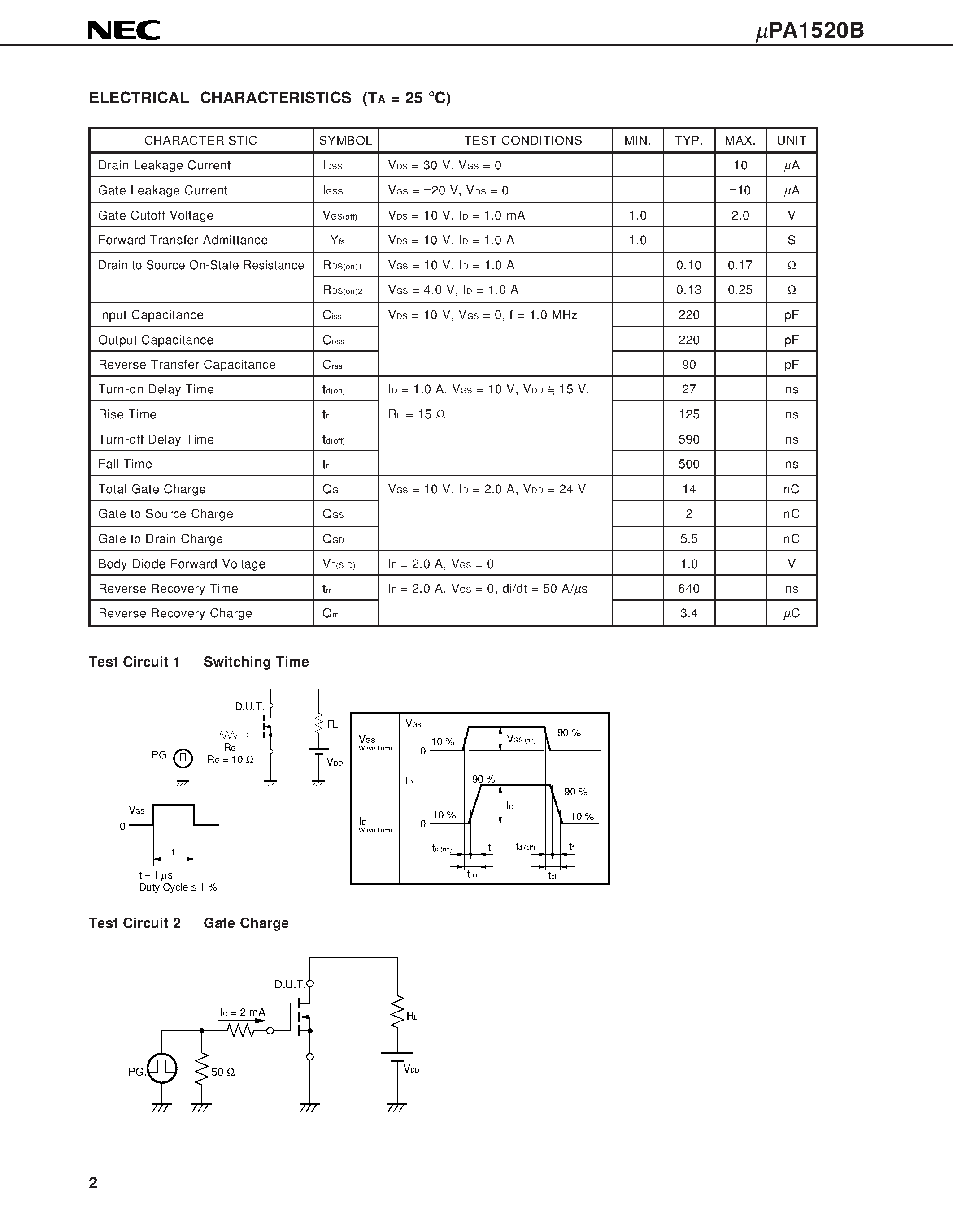 Datasheet UPA1520B - N-CHANNEL POWER MOS FET ARRAY SWITCHING USE page 2