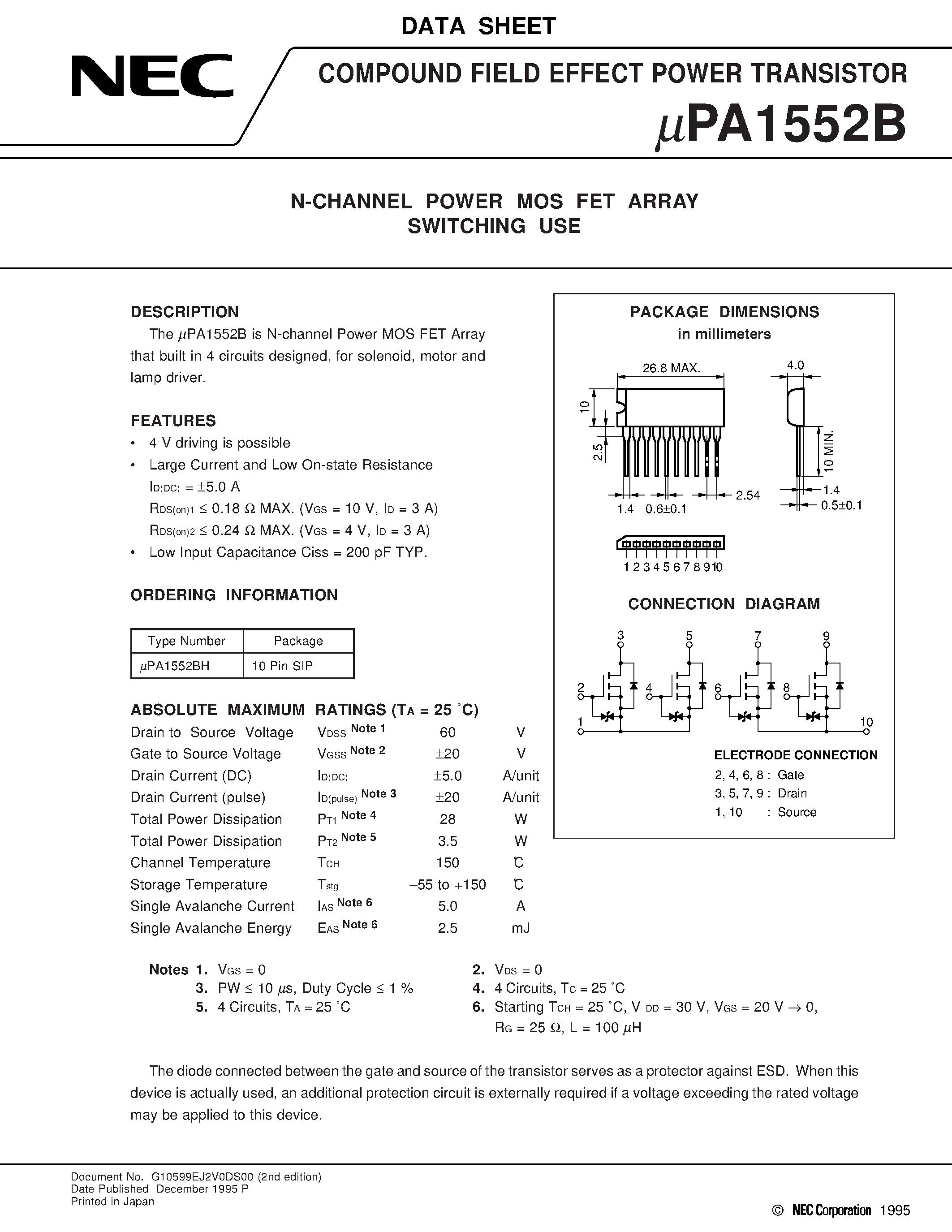 Datasheet UPA1552 page 1 Datasheet UPA1552 - N-CHANNEL POWER MOS FET ARRAY SWITCHING USE page 1