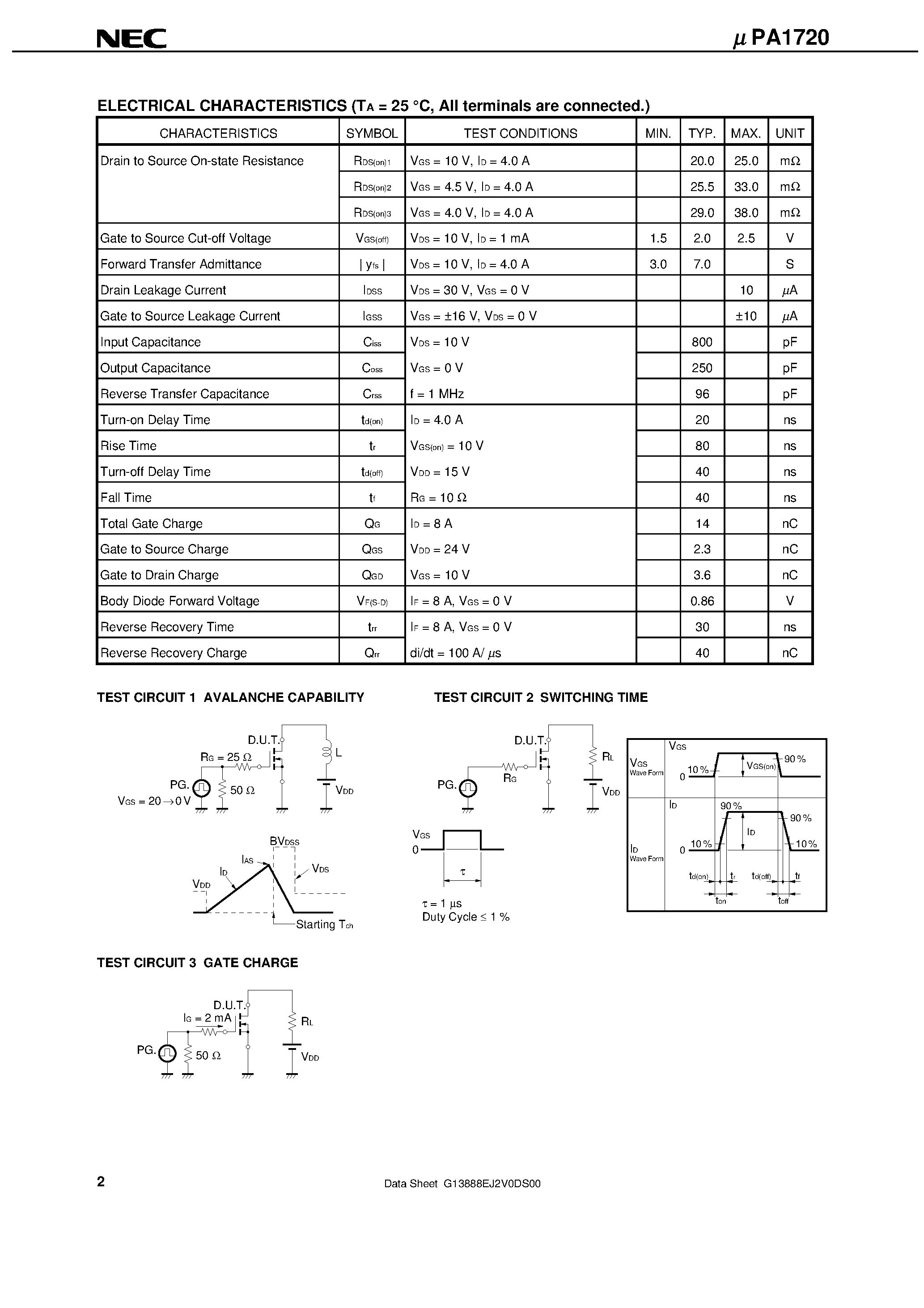 Datasheet UPA1720 page 2 Datasheet UPA1720 - SWITCHING N-CHANNEL POWER MOS FET INDUSTRIAL USE page 2